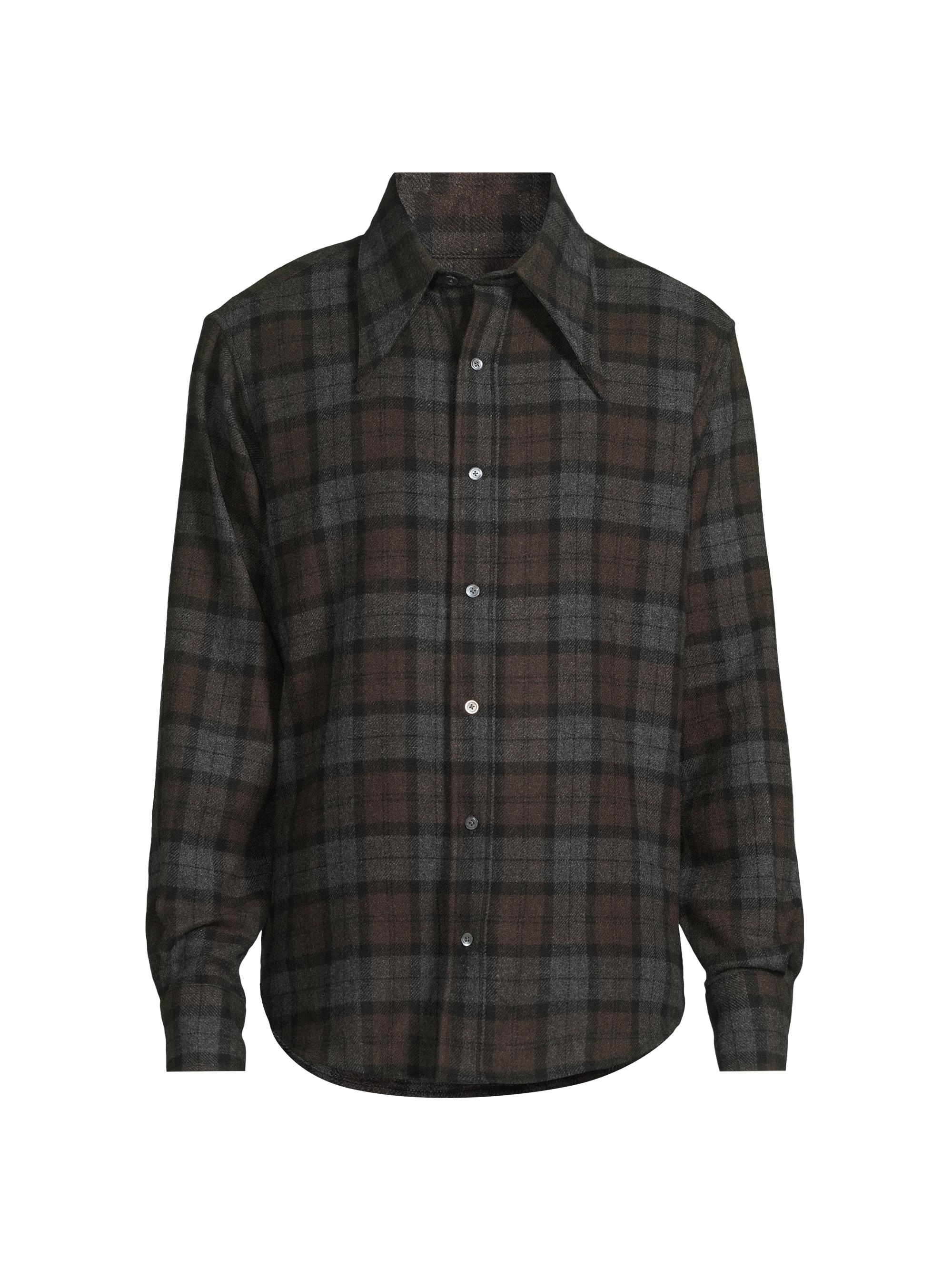 Willy Chavarria Men's Signature Plaid Flannel Shirt - Brown Black