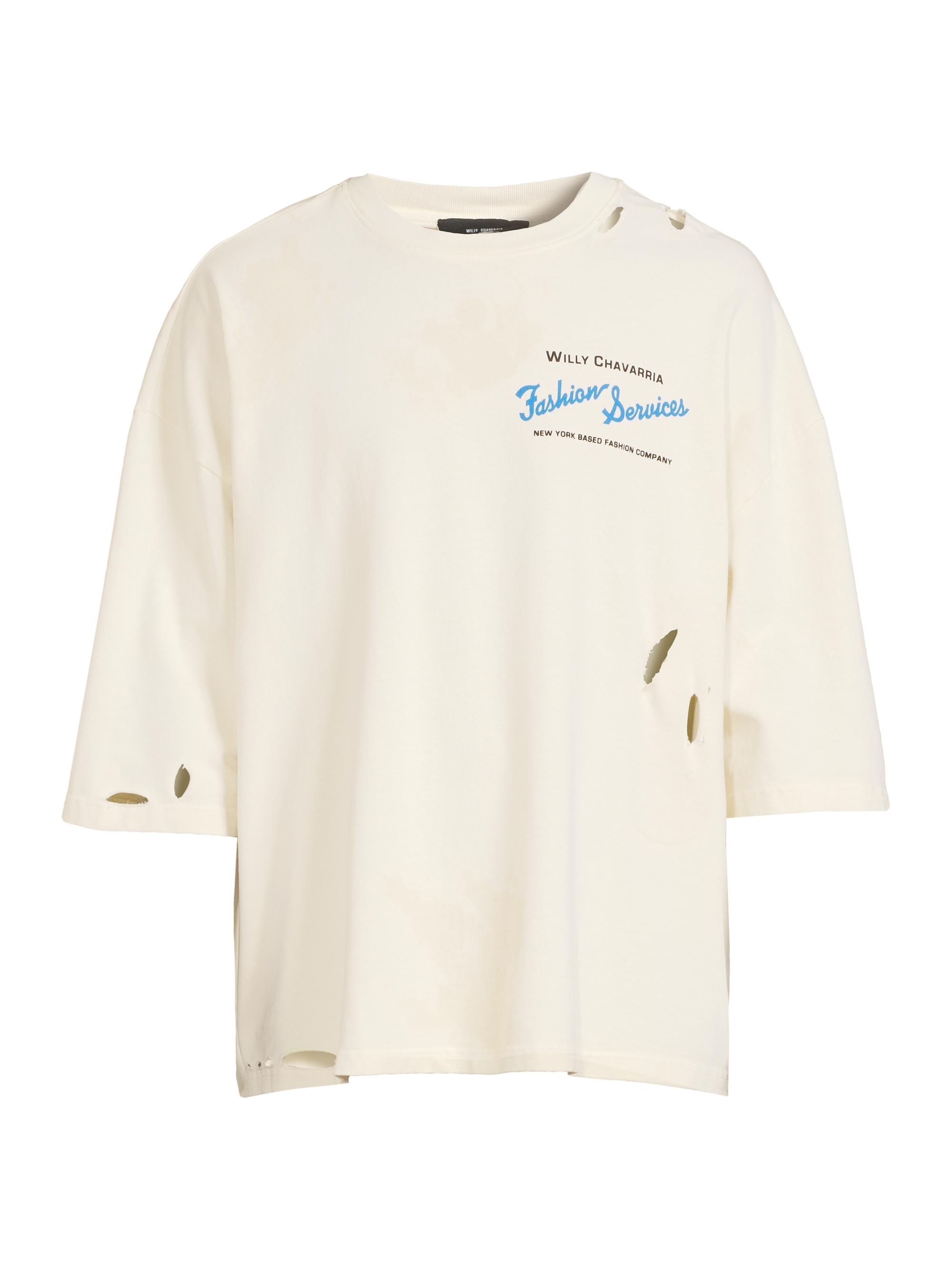 Willy Chavarria Men's Buffalo Fashion Services Distressed T-Shirt - Cream