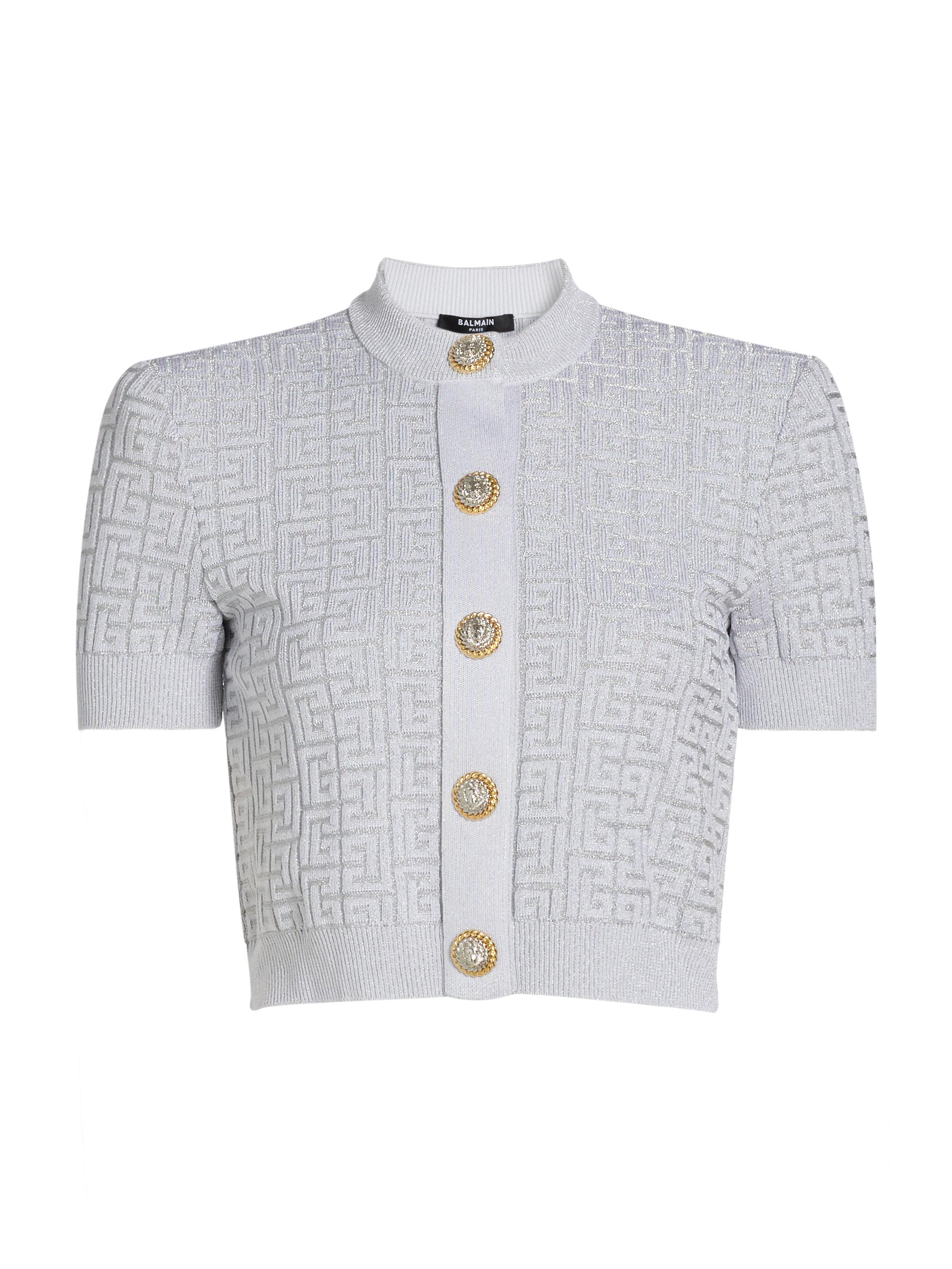 Balmain Glittered Monogram Crop Cardigan | Saks Fifth Avenue