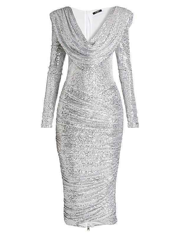 Shop Balmain Sequined Cowlneck Midi-Dress | Saks Fifth Avenue Shop Balmain Sequined Cowlneck Midi-Dress | Saks Fifth Avenue