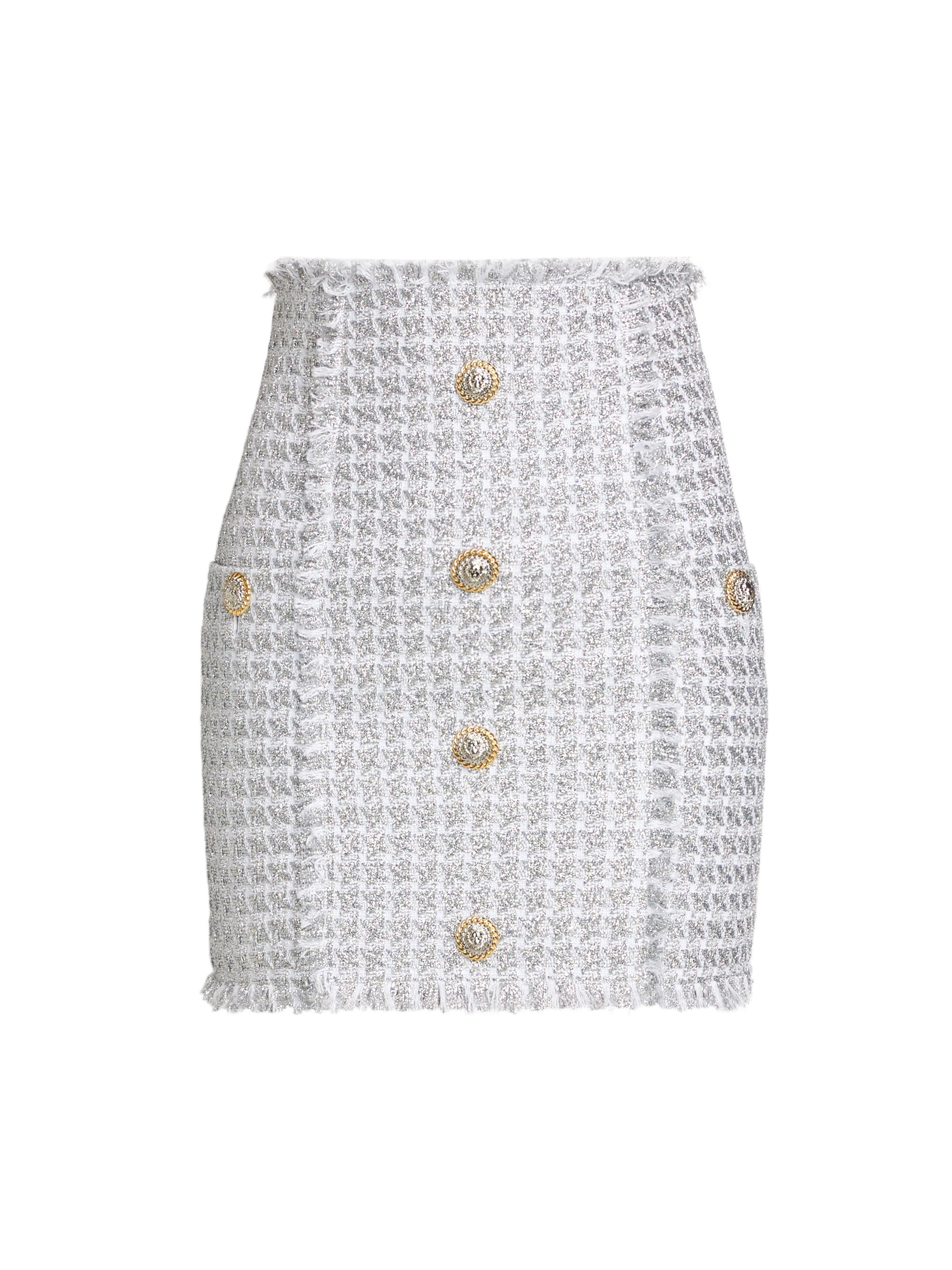 Balmain Women's Buttoned Tweed Miniskirt - Argente