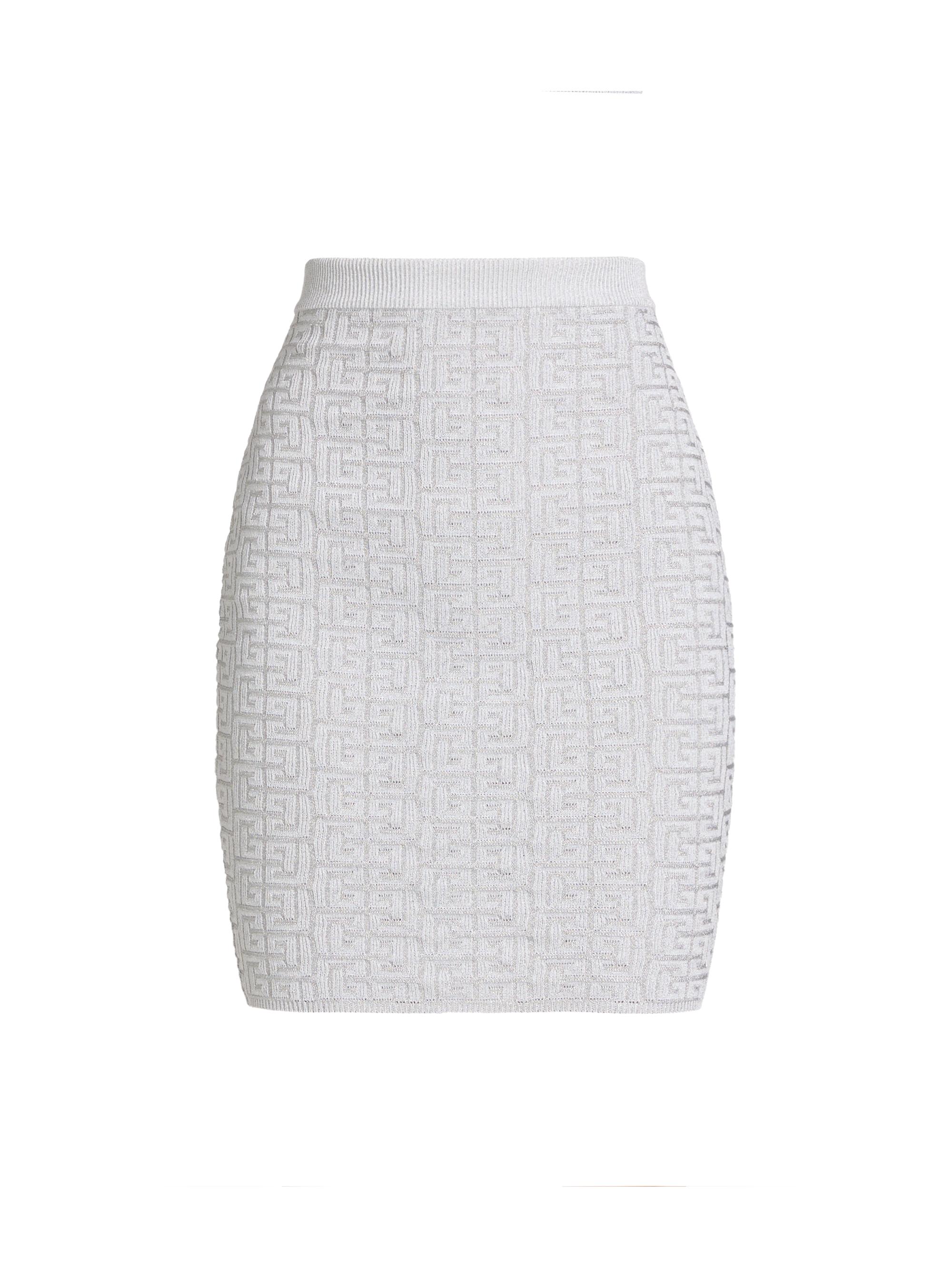 Balmain Women's Glittered Monogram Miniskirt - Blanc Argent