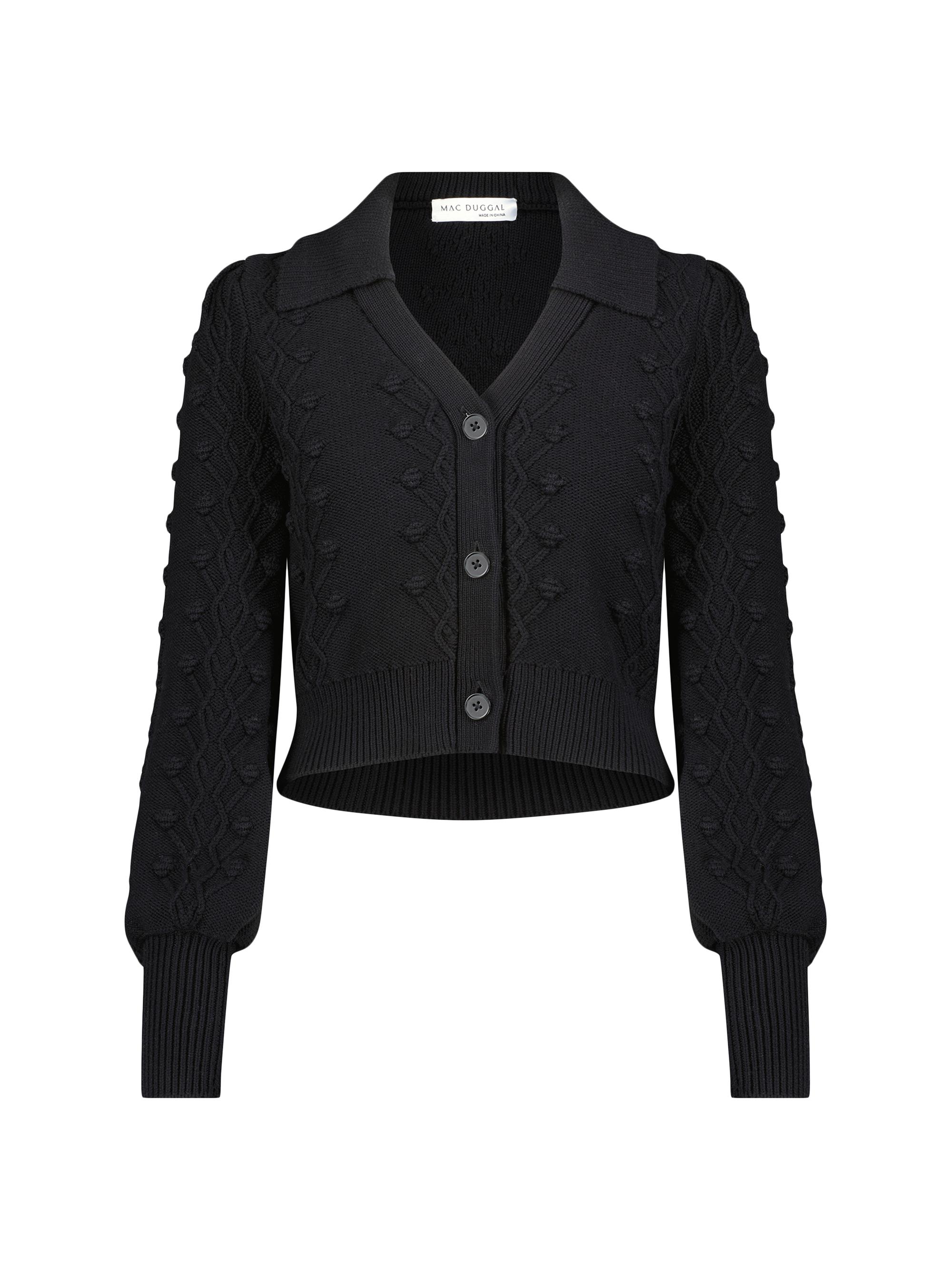 Mac Duggal Women's Cotton Bobble-Knit Cardigan - Black