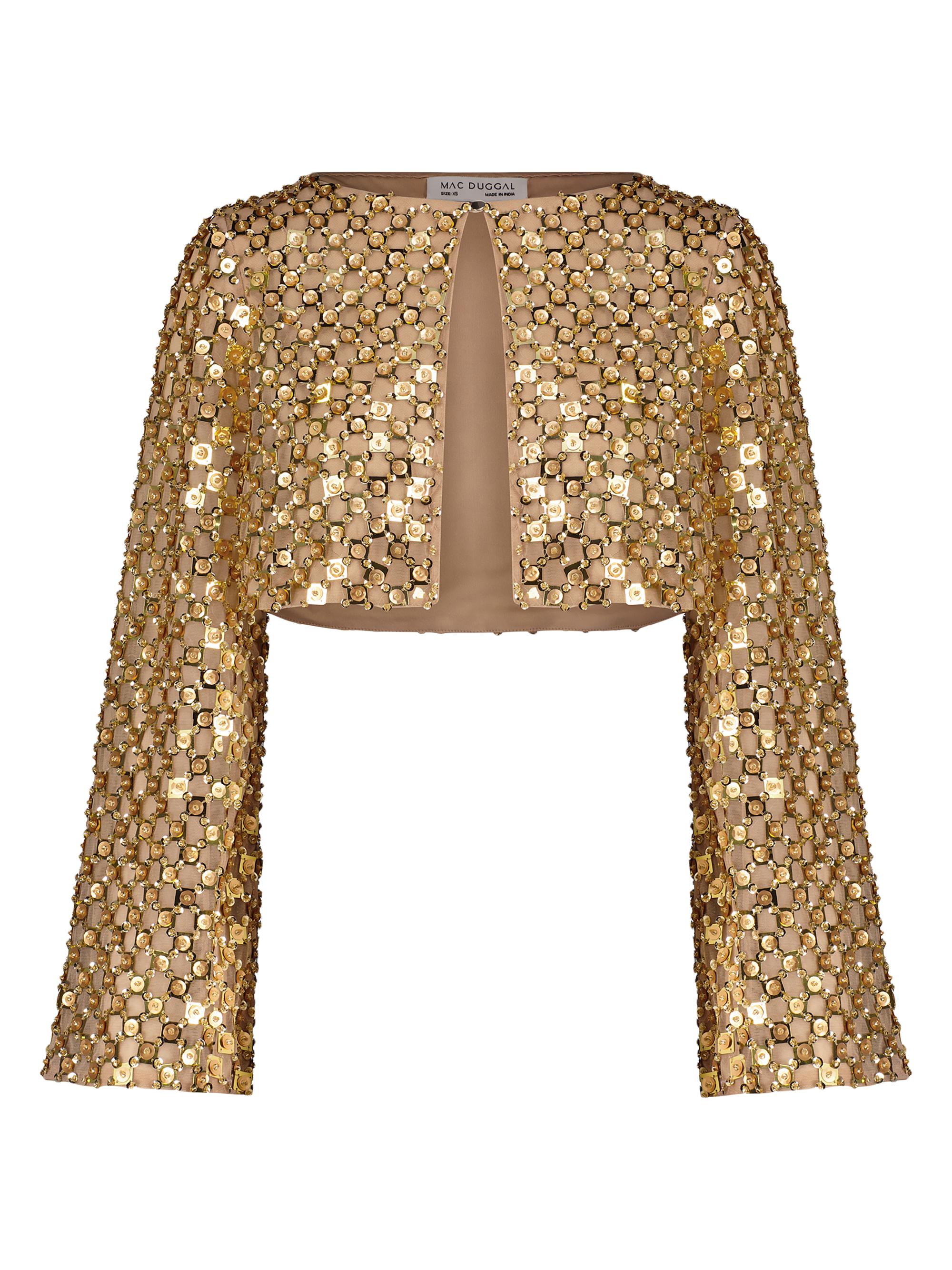 Mac Duggal Women's Embellished Georgette Crop Cardigan - Antique Gold