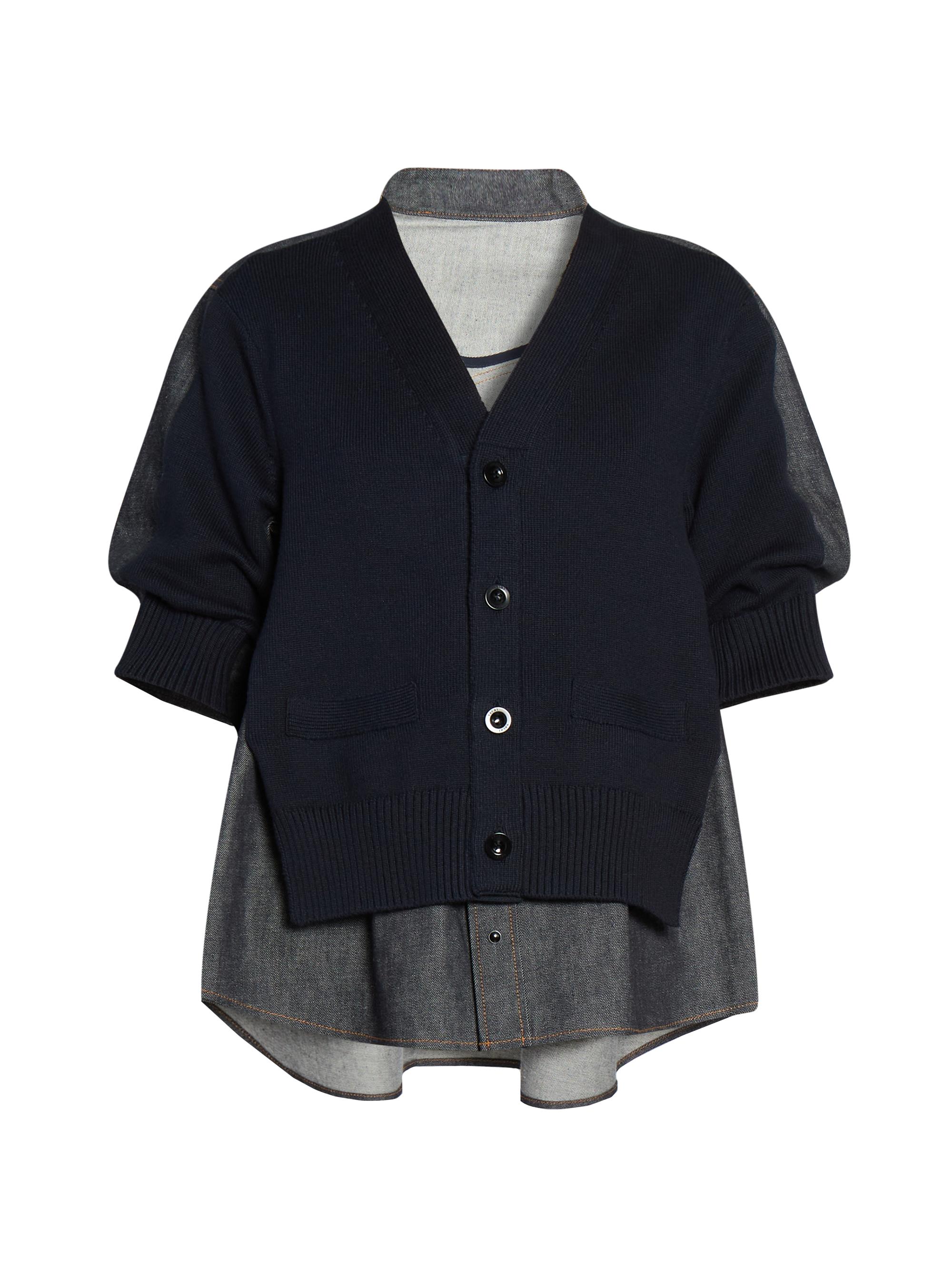 Sacai Women's Denim & Knit Cardigan - Indigo