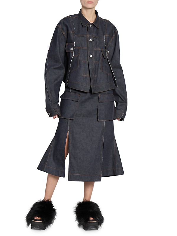 Shop Sacai Seamed Asymmetric Denim Jacket | Saks Fifth Avenue Shop Sacai Seamed Asymmetric Denim Jacket | Saks Fifth Avenue