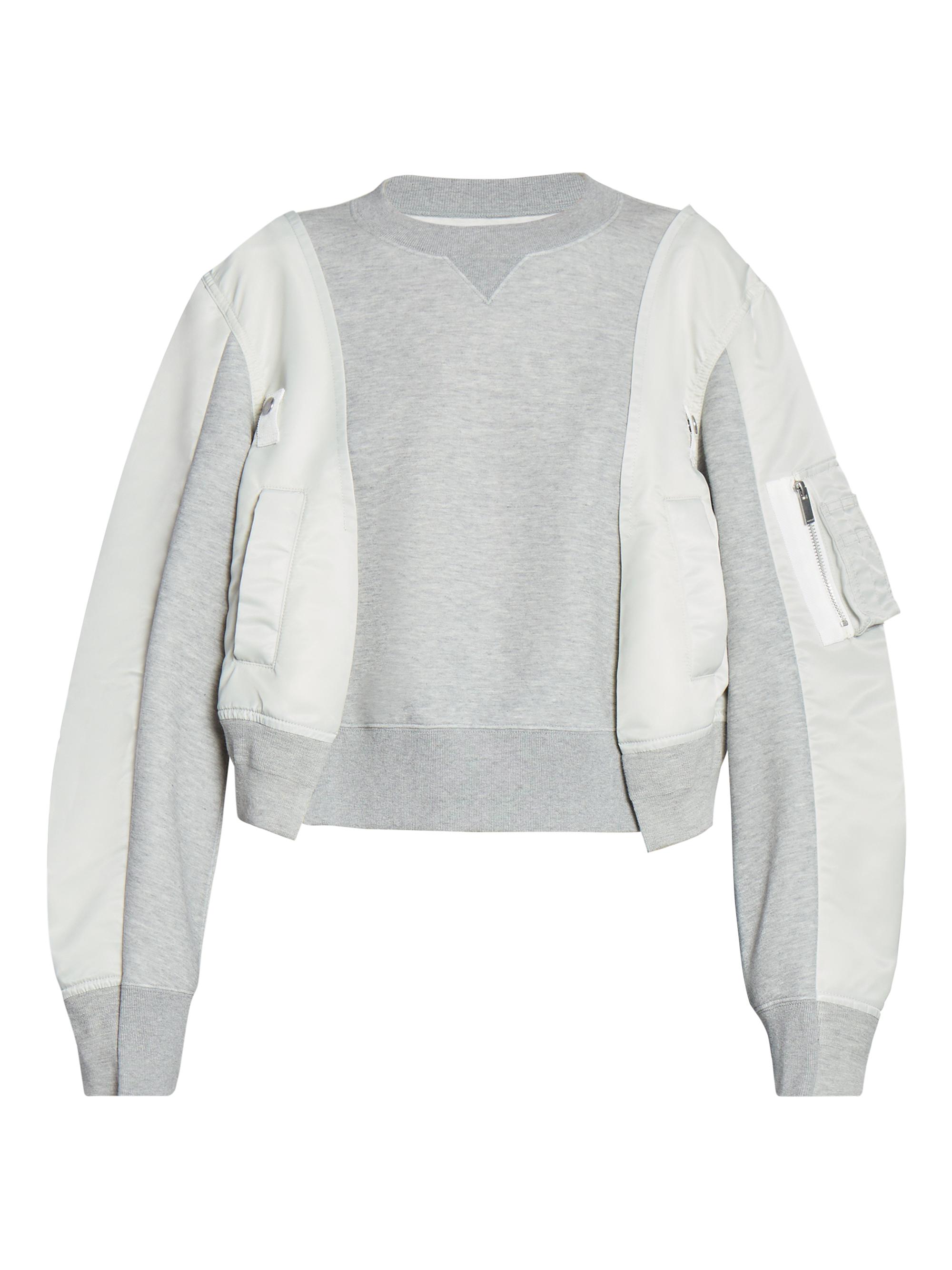 Sacai Women's Nylon Twill & Sponge Sweatshirt - Light Gray