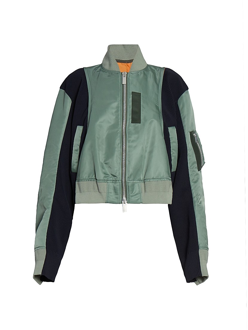 Shop Sacai Nylon Twill & Knit Bomber Jacket | Saks Fifth Avenue Shop Sacai Nylon Twill & Knit Bomber Jacket | Saks Fifth Avenue