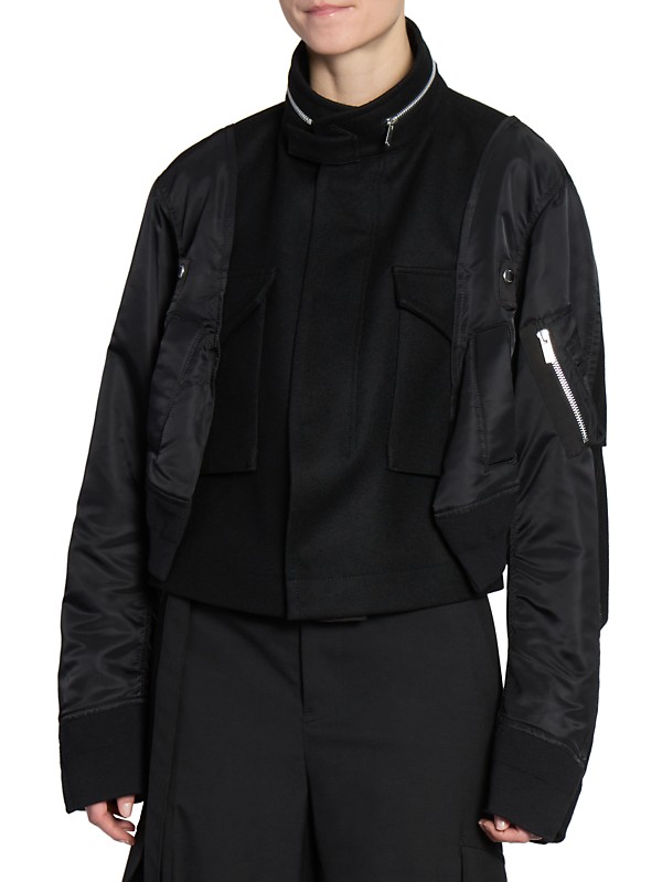 Shop Sacai Wool Melton & Nylon Twill Jacket | Saks Fifth Avenue Shop Sacai Wool Melton & Nylon Twill Jacket | Saks Fifth Avenue