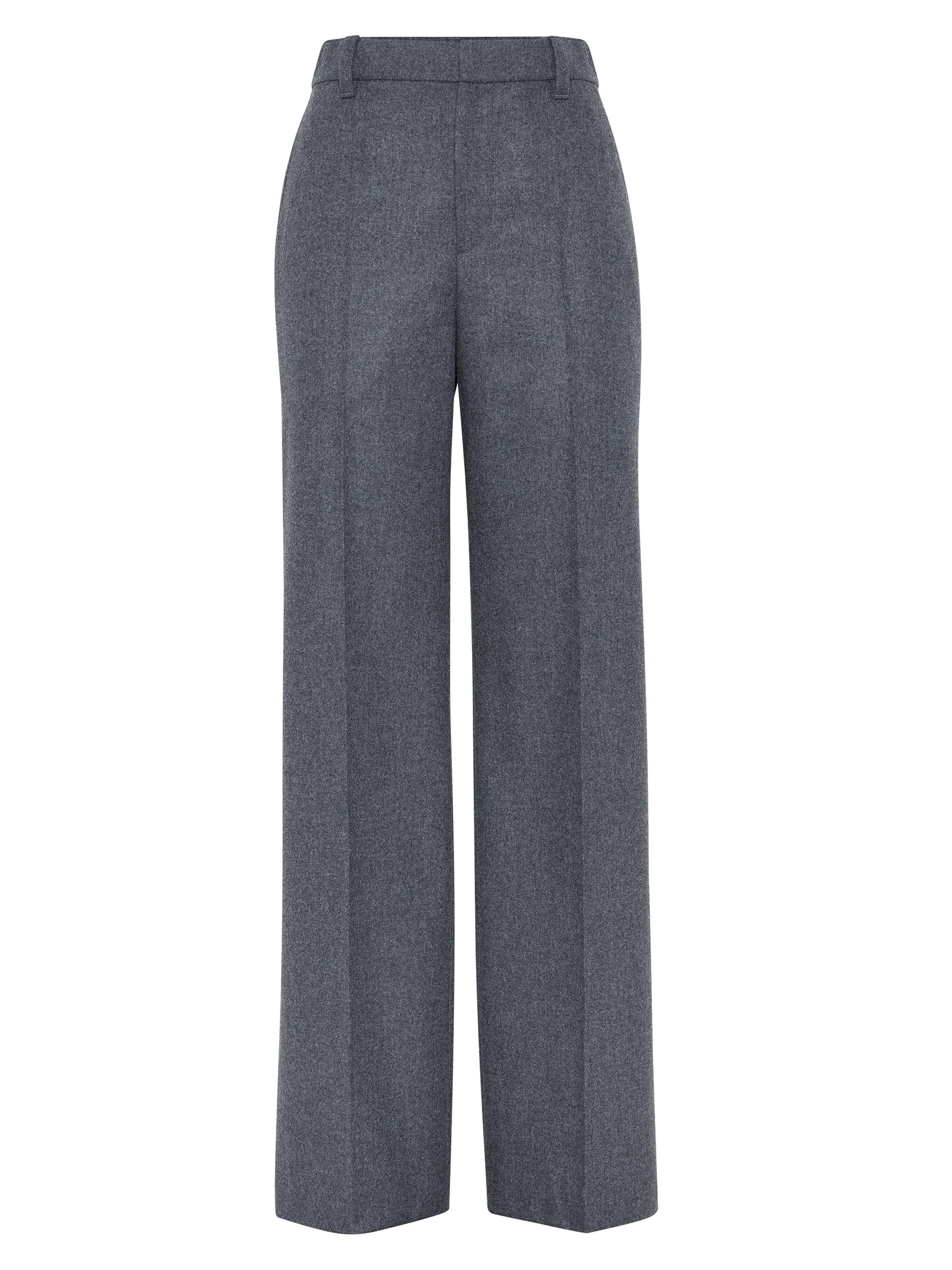 Brunello Cucinelli Women's Virgin Wool and Cashmere Flannel Loose Trousers - Dark Grey