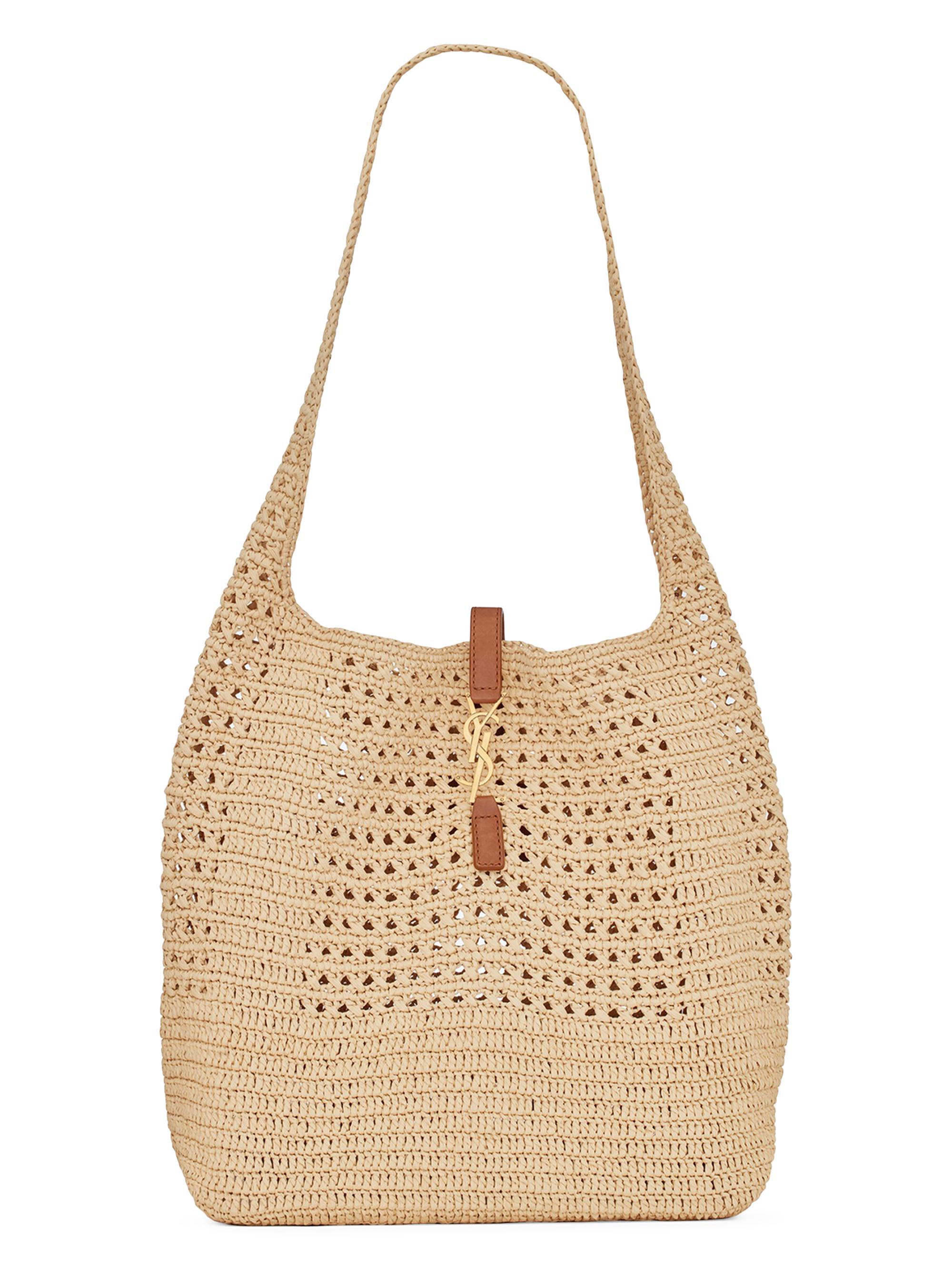 Saint Laurent Women's Le 5 à 7 in Raffia Crochet and Smooth Leather Hobo Bag - Naturel