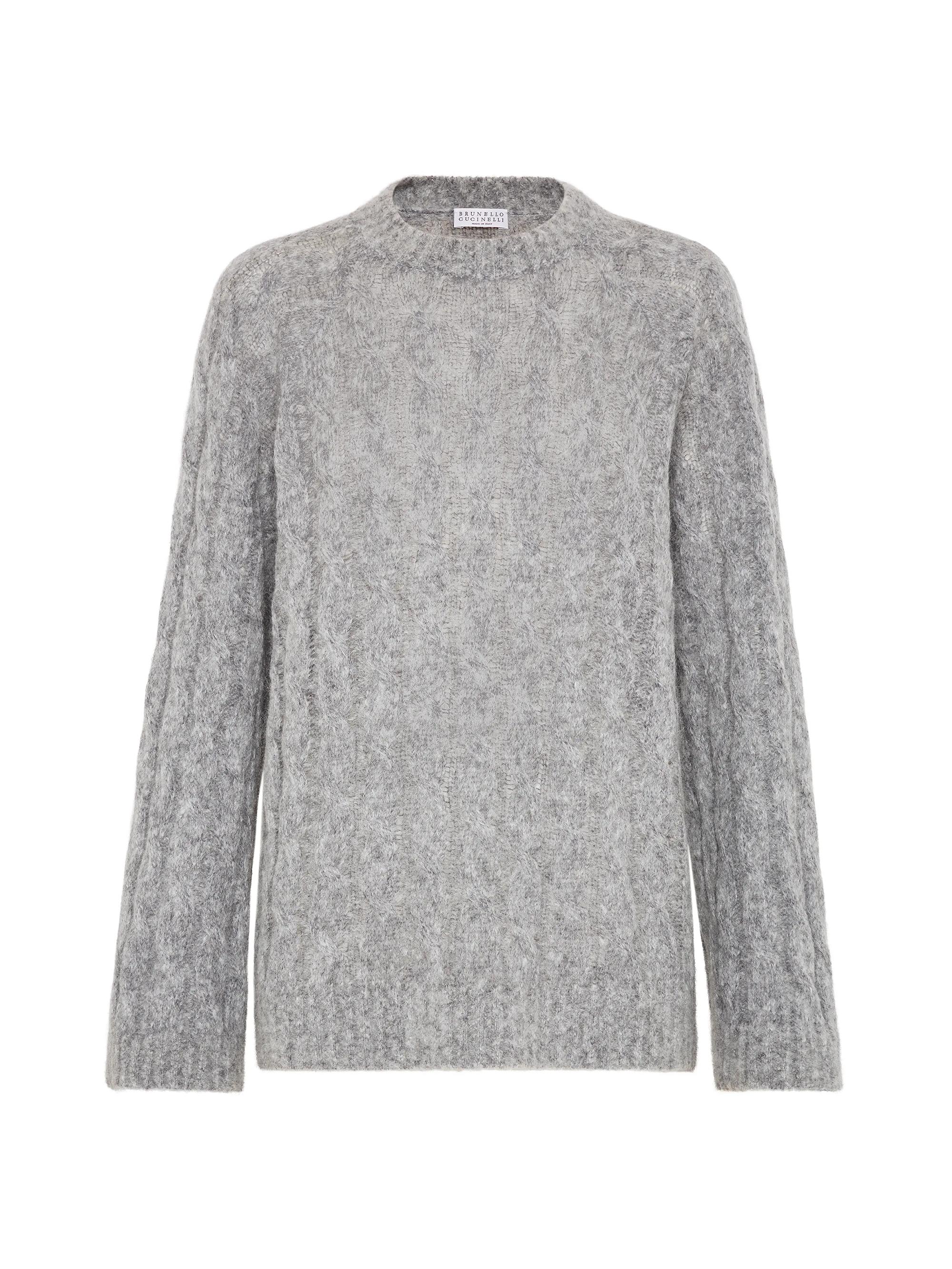 Brunello Cucinelli Women's Wool and Mohair Cable Knit Sweater - Medium Grey