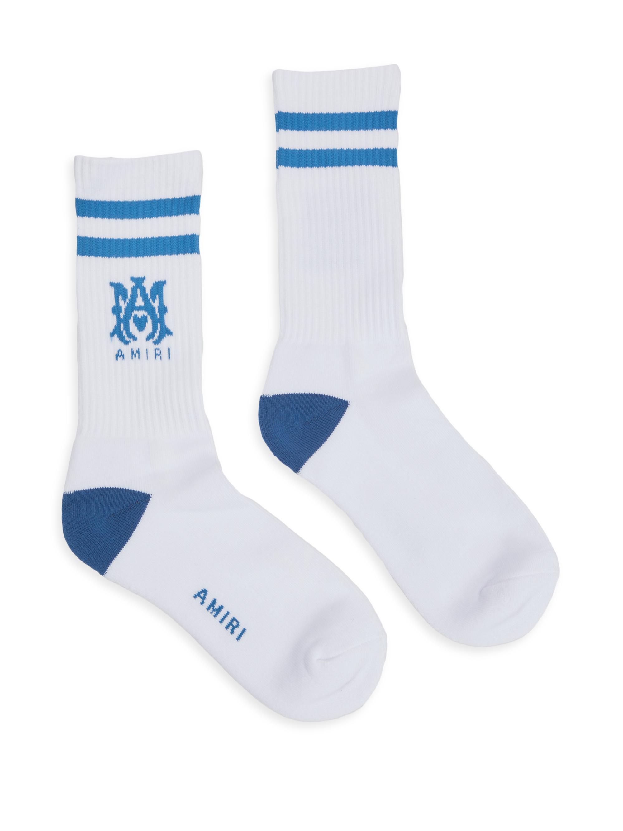 Amiri Men's Ma Striped Cotton Crew Socks - White Blue