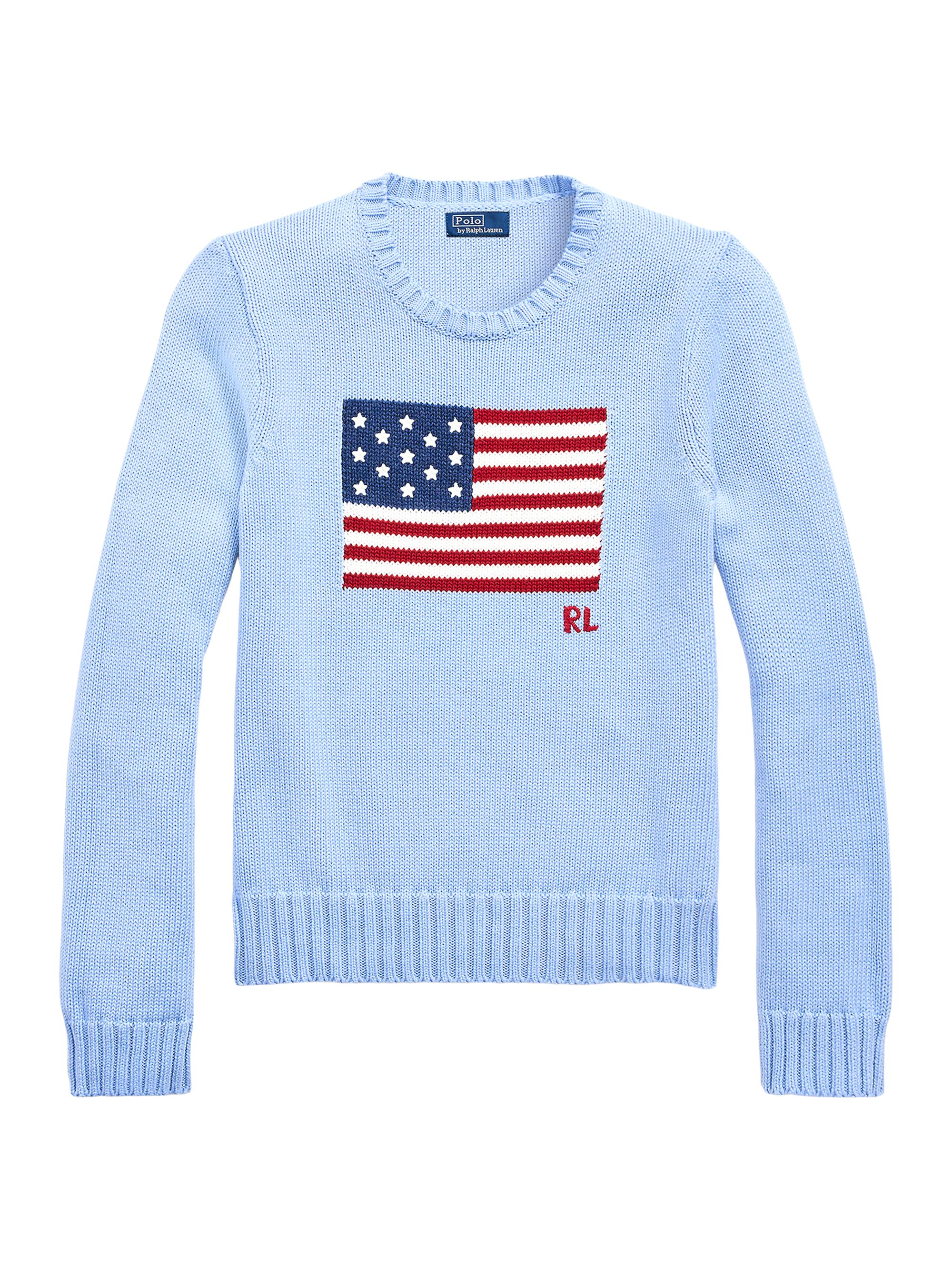 Shop Polo Ralph Lauren American Flag Cotton Crewneck Sweater 