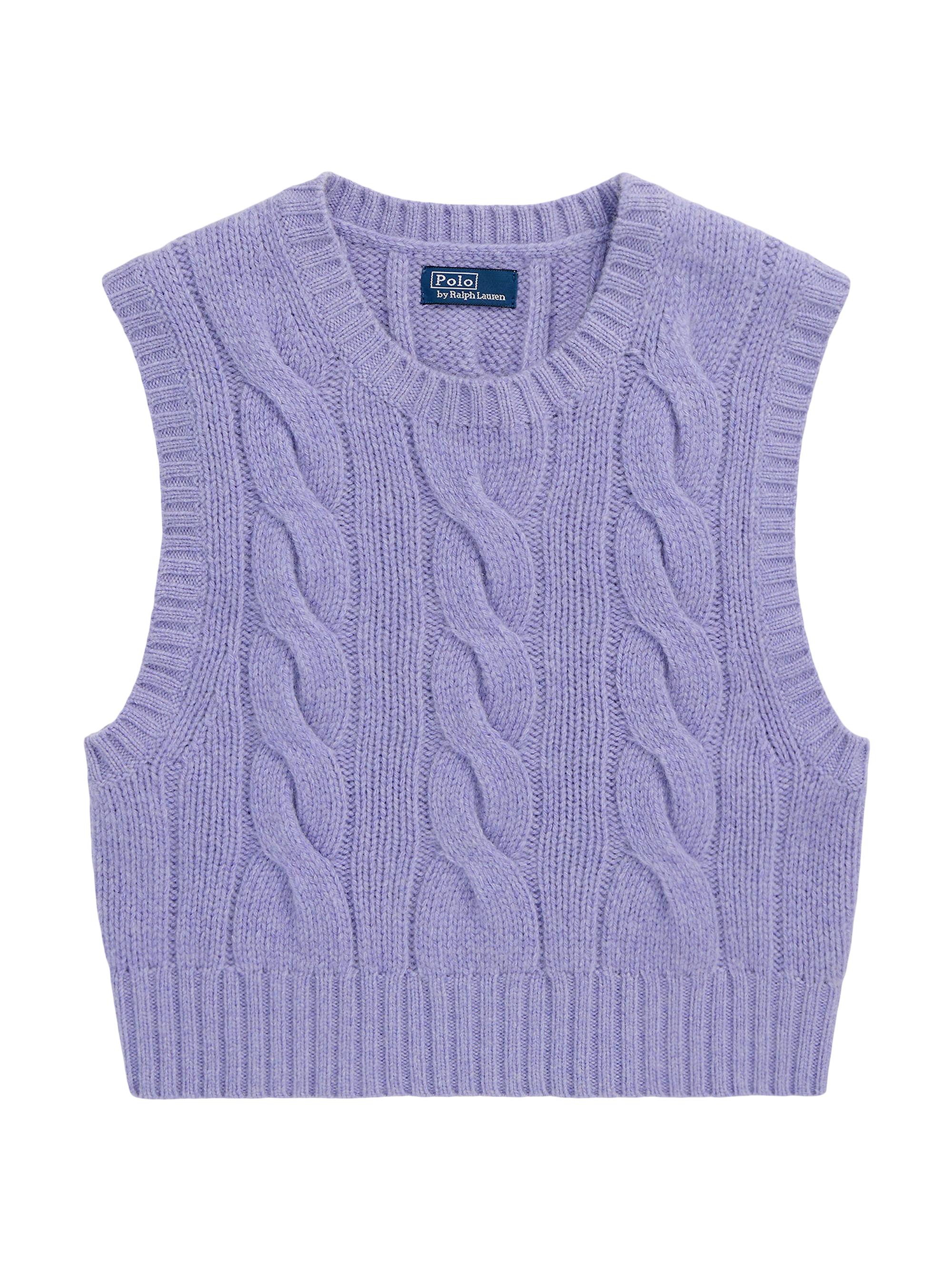 Polo Ralph Lauren Women's Crop Wool-Cashmere Cable-Knit Sweater - Taylor Purple Heather