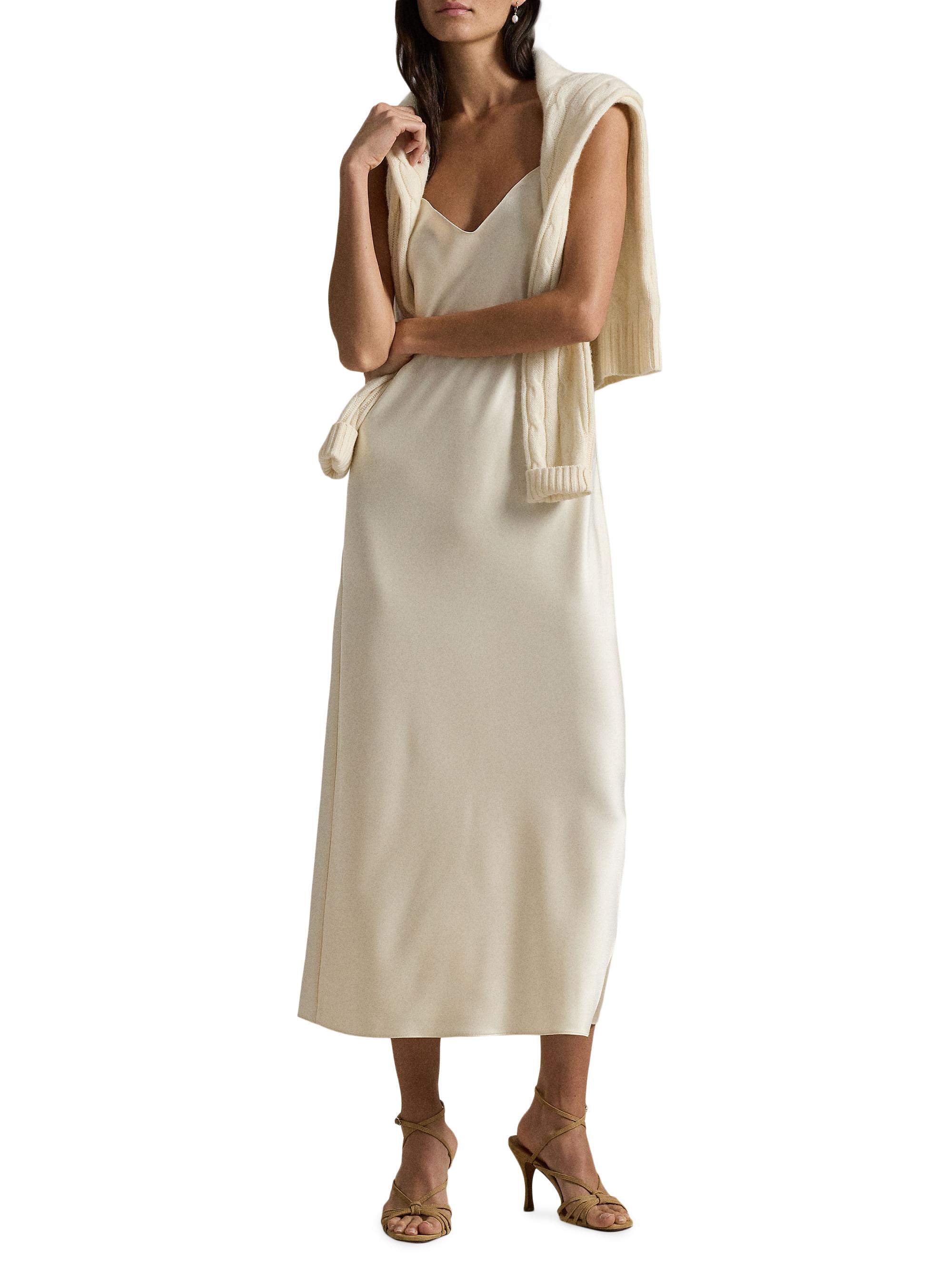 Ralph Lauren シルク　キャミドレス　アイボリー Polo Ralph Lauren Satin Slip Midi-Dress | Saks Fifth Avenue