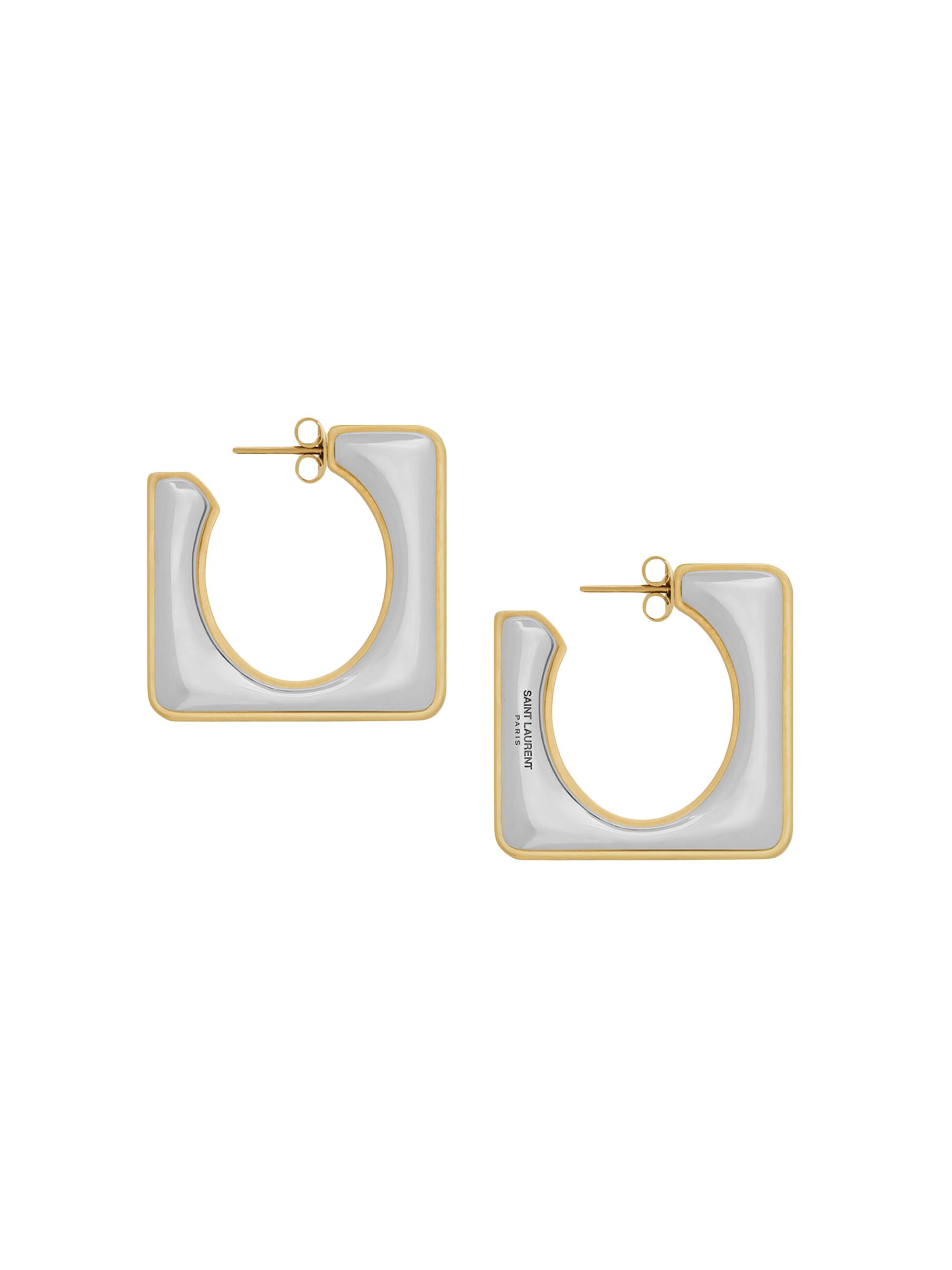 Saint Laurent Split Square Hoop Earrings In Metal | Saks Fifth Avenue