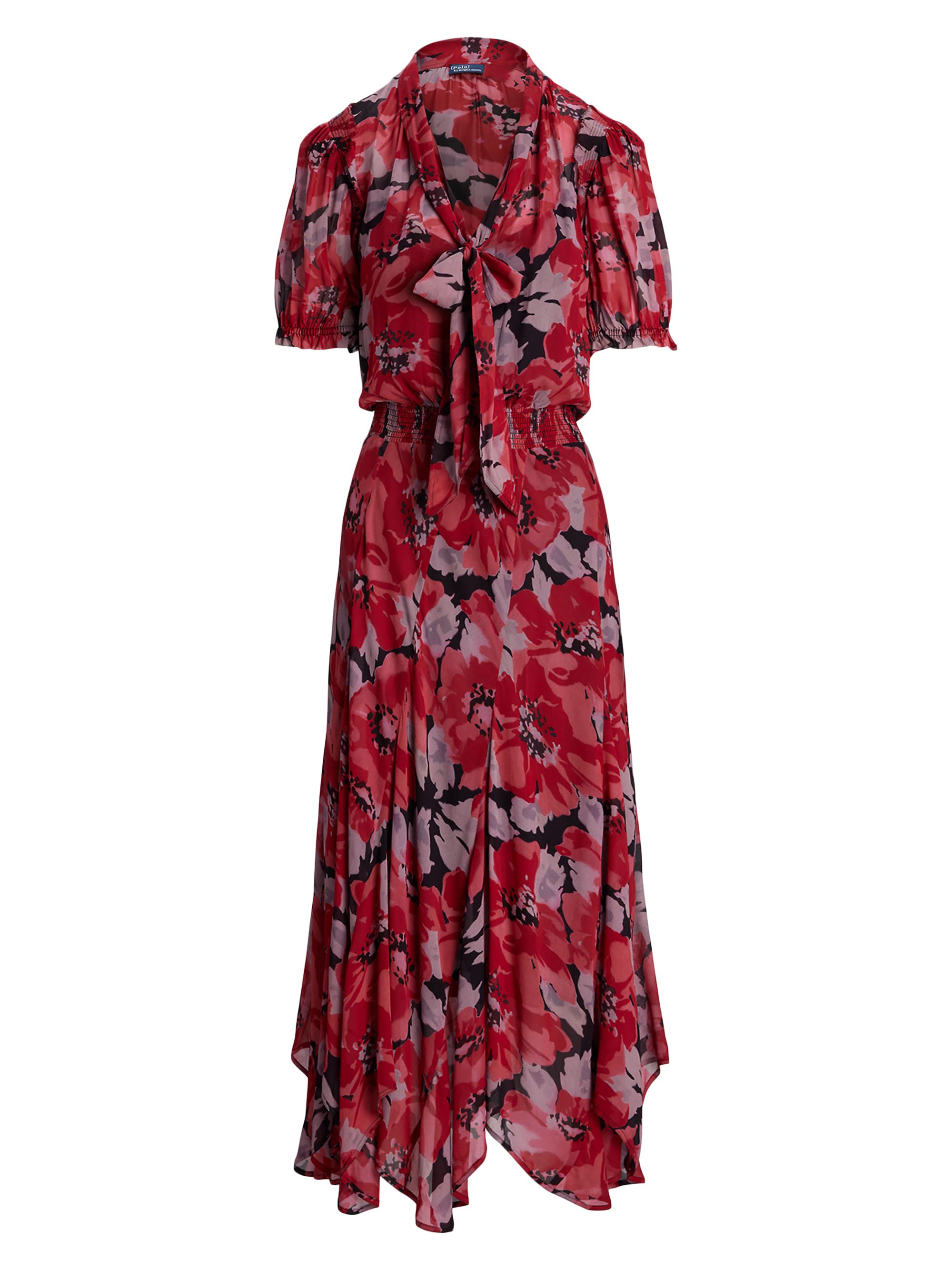 Polo Ralph Lauren Women's Floral Georgette Tie-Neck Dress - Fall Poppy
