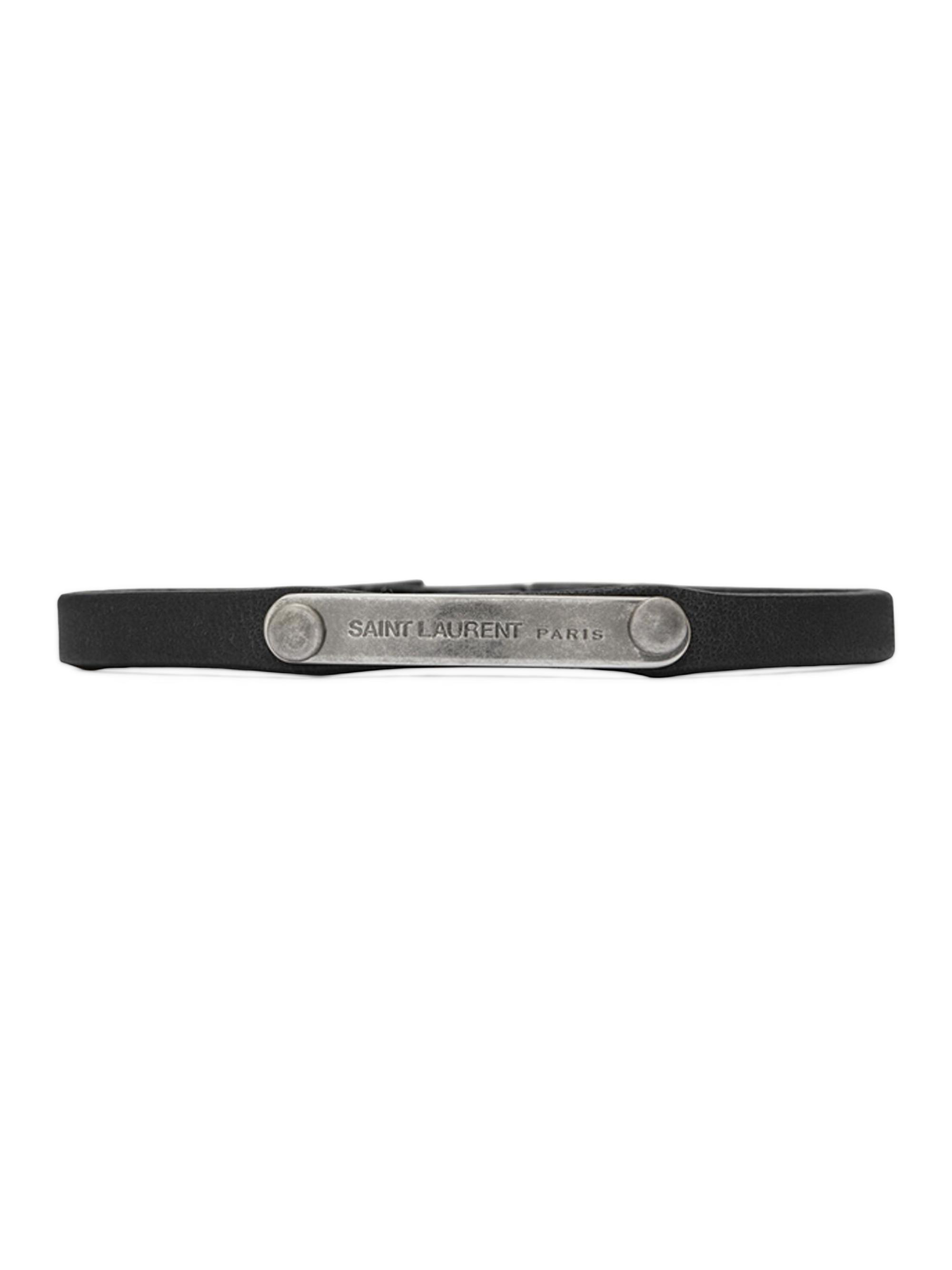 Saint Laurent Women's Plaque Bracelet in Leather - Black