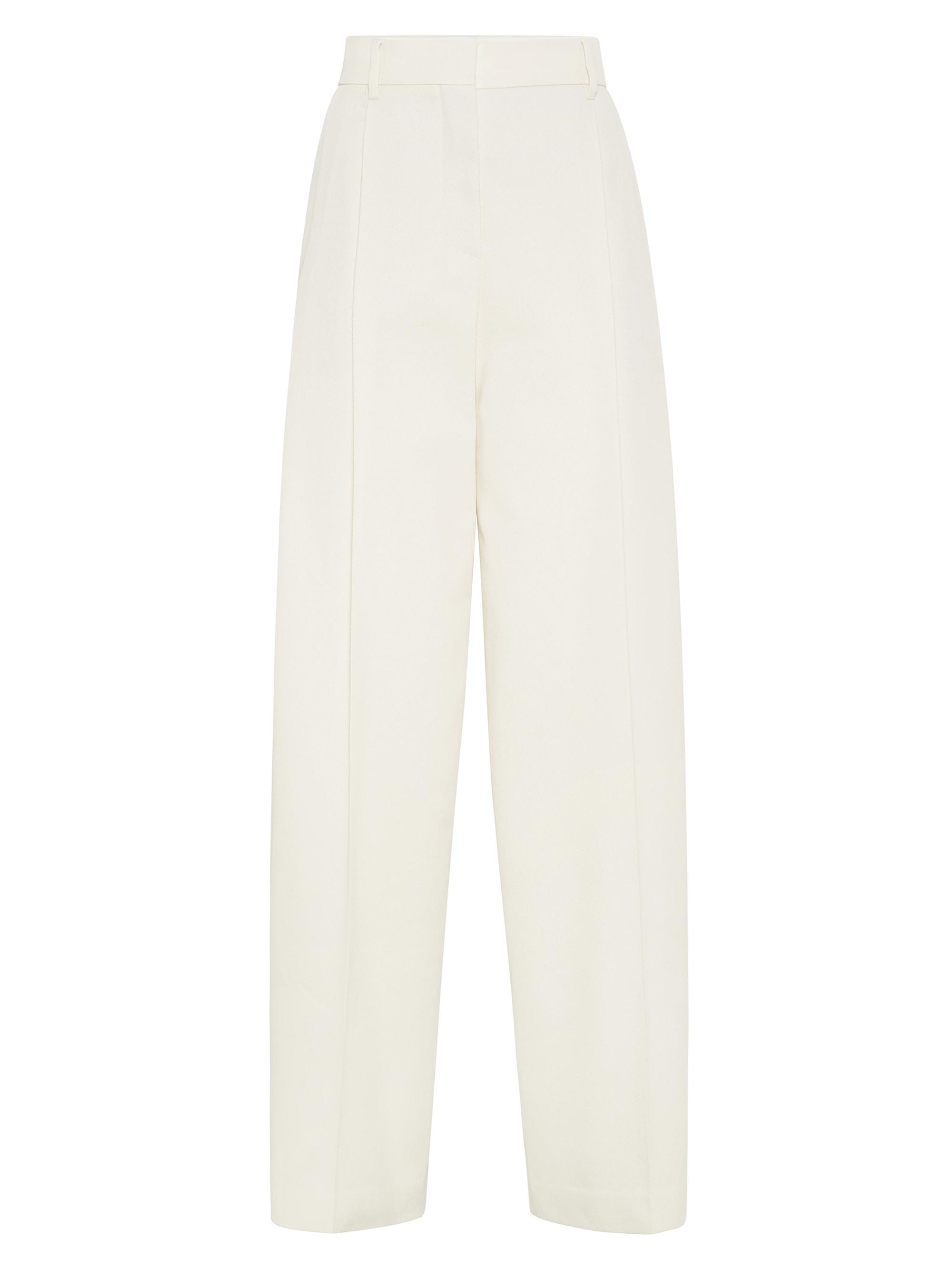 Brunello Cucinelli Women's Cotton and Wool Cover Pleated Wide Trousers - Chalk