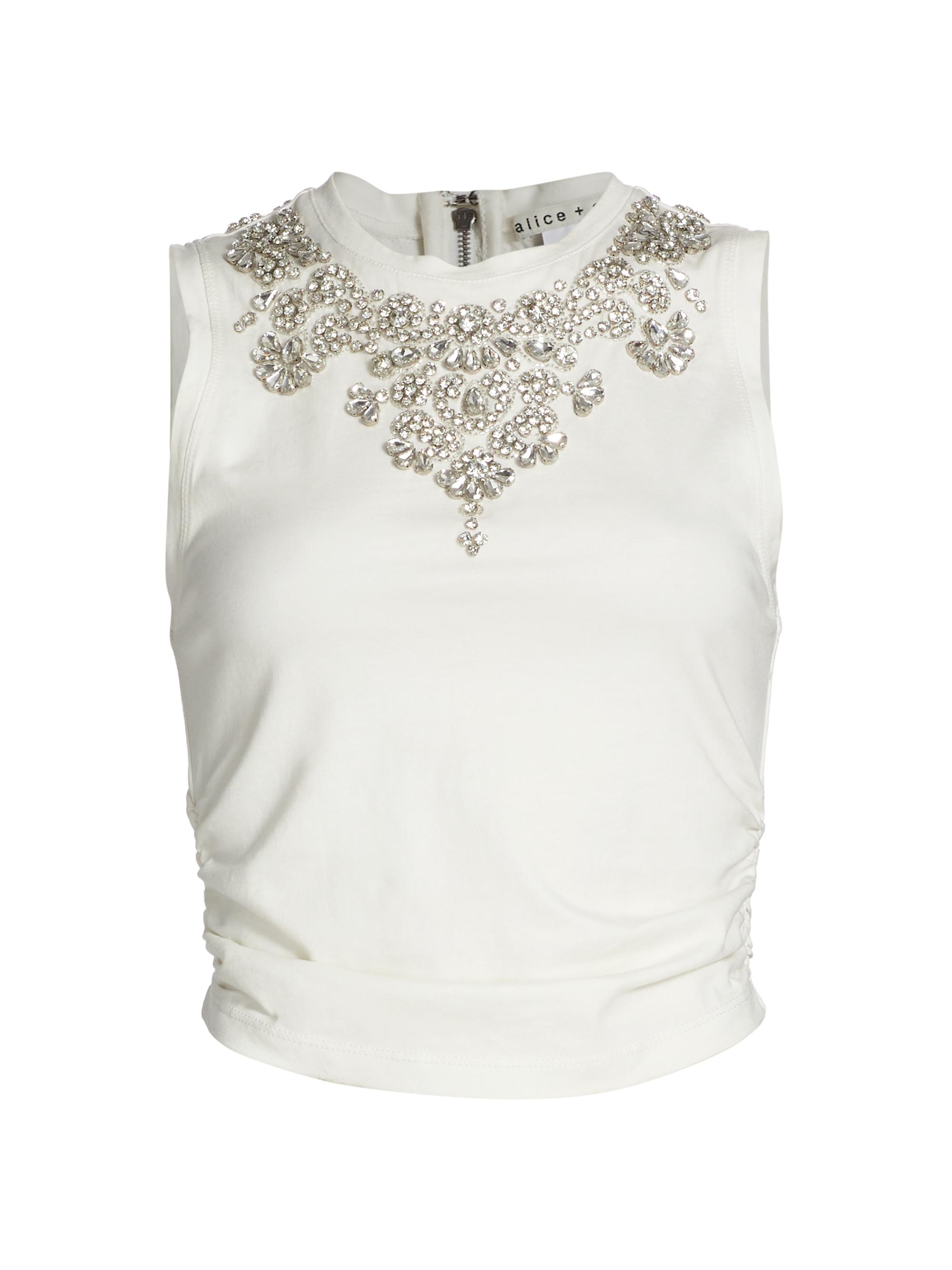 Alice + Olivia Women's Kappa Embellished Cropped Tank - Off White