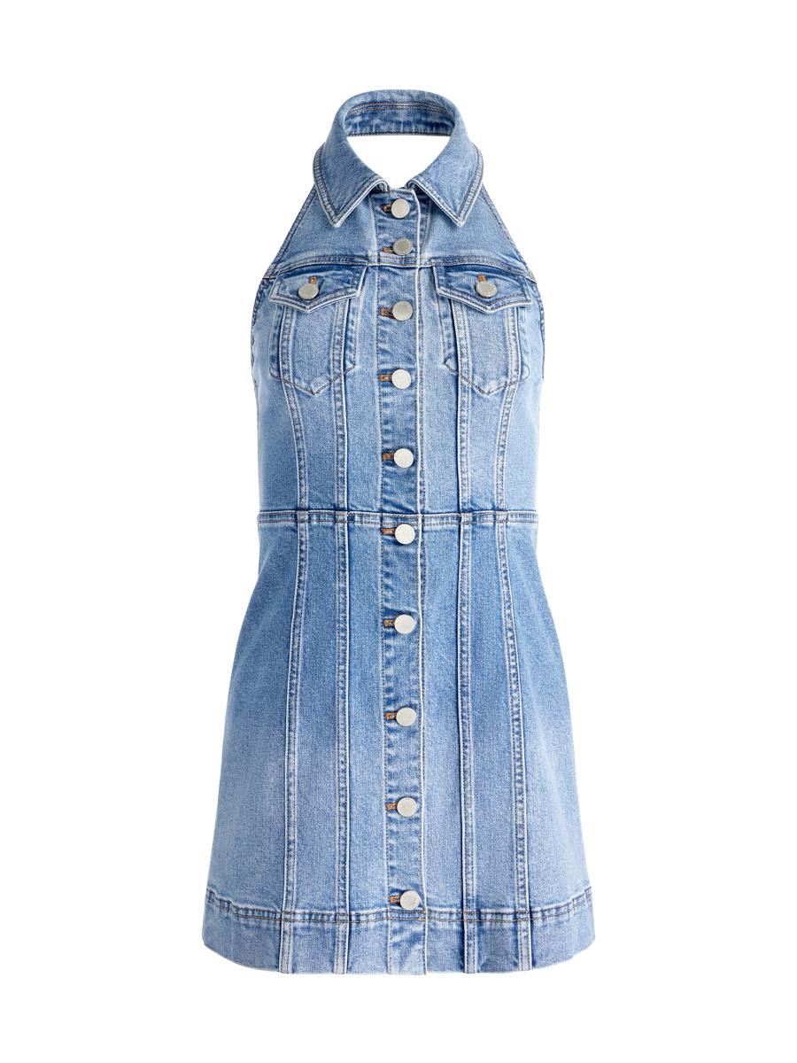 ALICE + OLIVIA Kendall Denim Halter Minidress | Saks Fifth Avenue