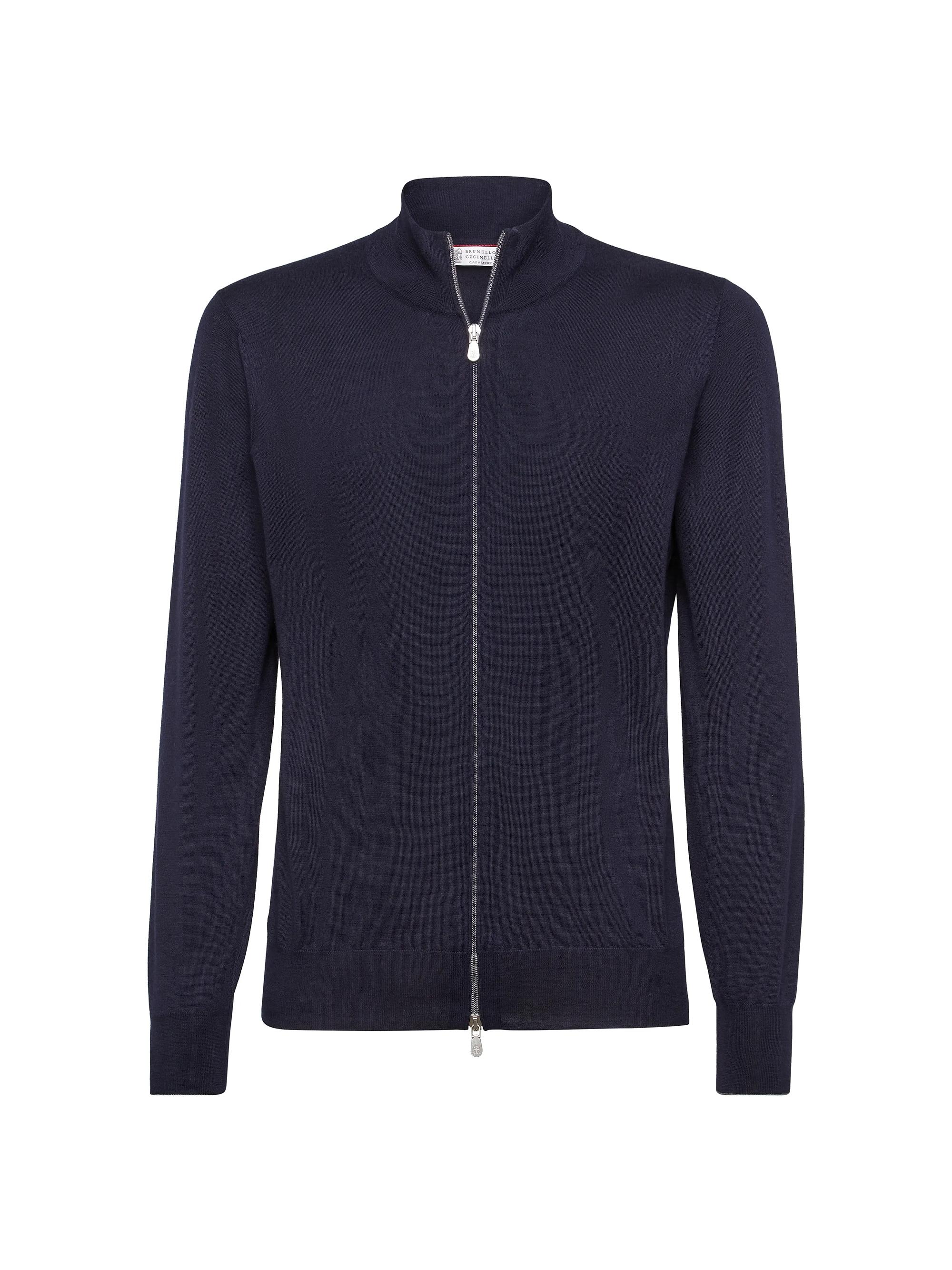 Brunello Cucinelli Men's Cashmere and Silk Lightweight Cardigan with Zipper - Dark Grey