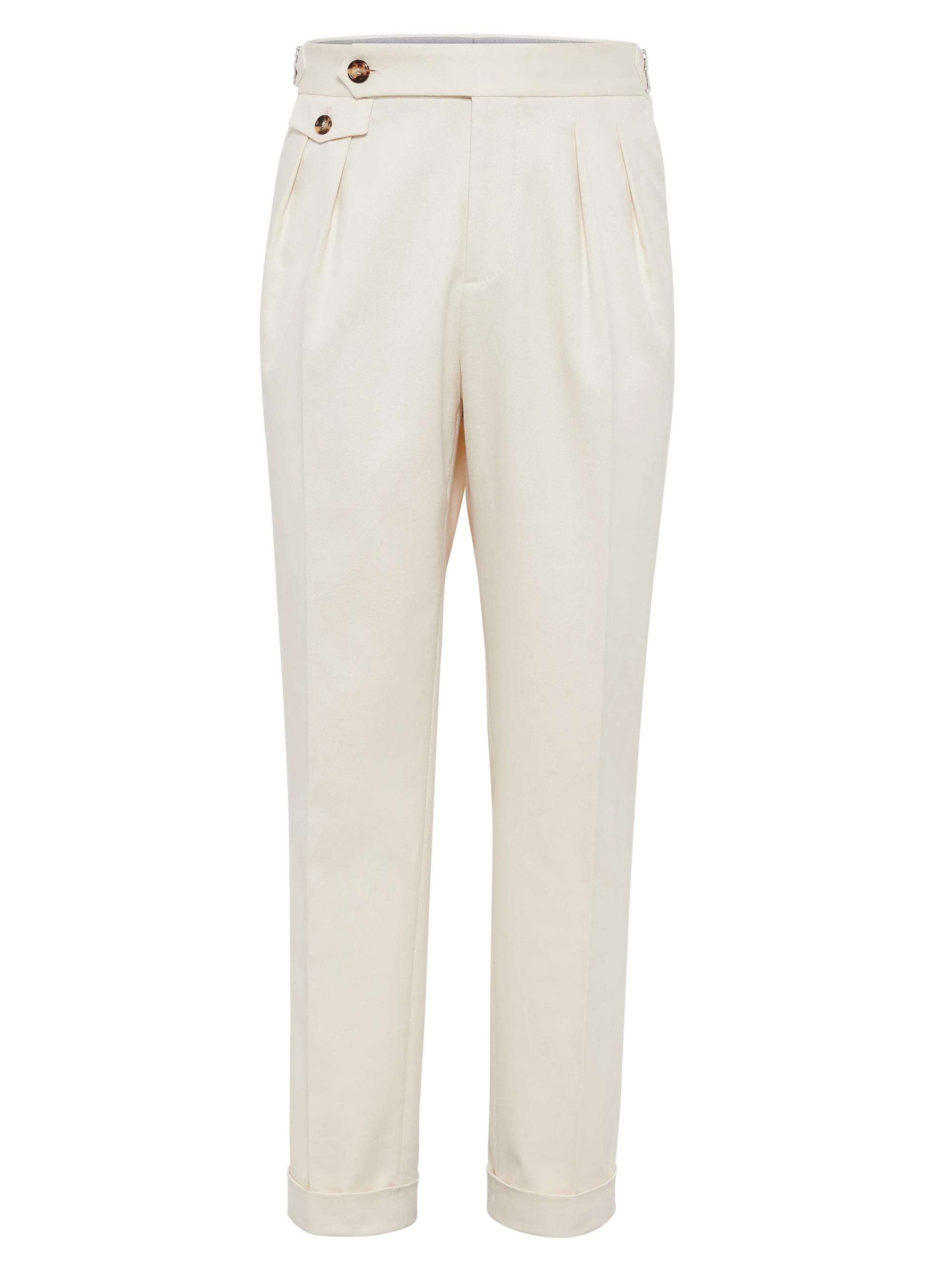 Brunello Cucinelli Men's Leisure Fit Trousers with Pleat and Waist Tabs - Panama