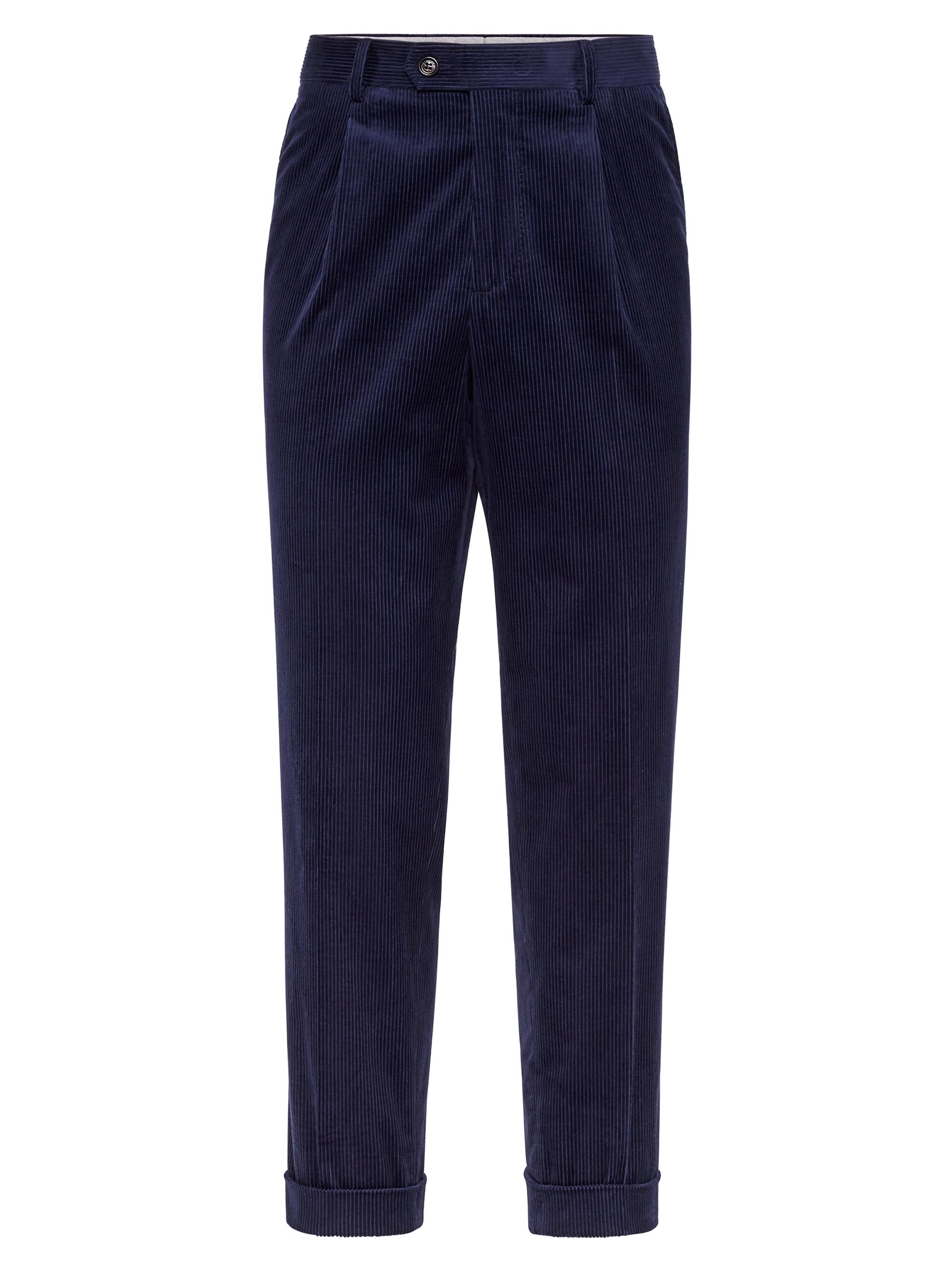 Brunello Cucinelli Men's Sea Island Cotton Corduroy Trousers with Pleat - Blue