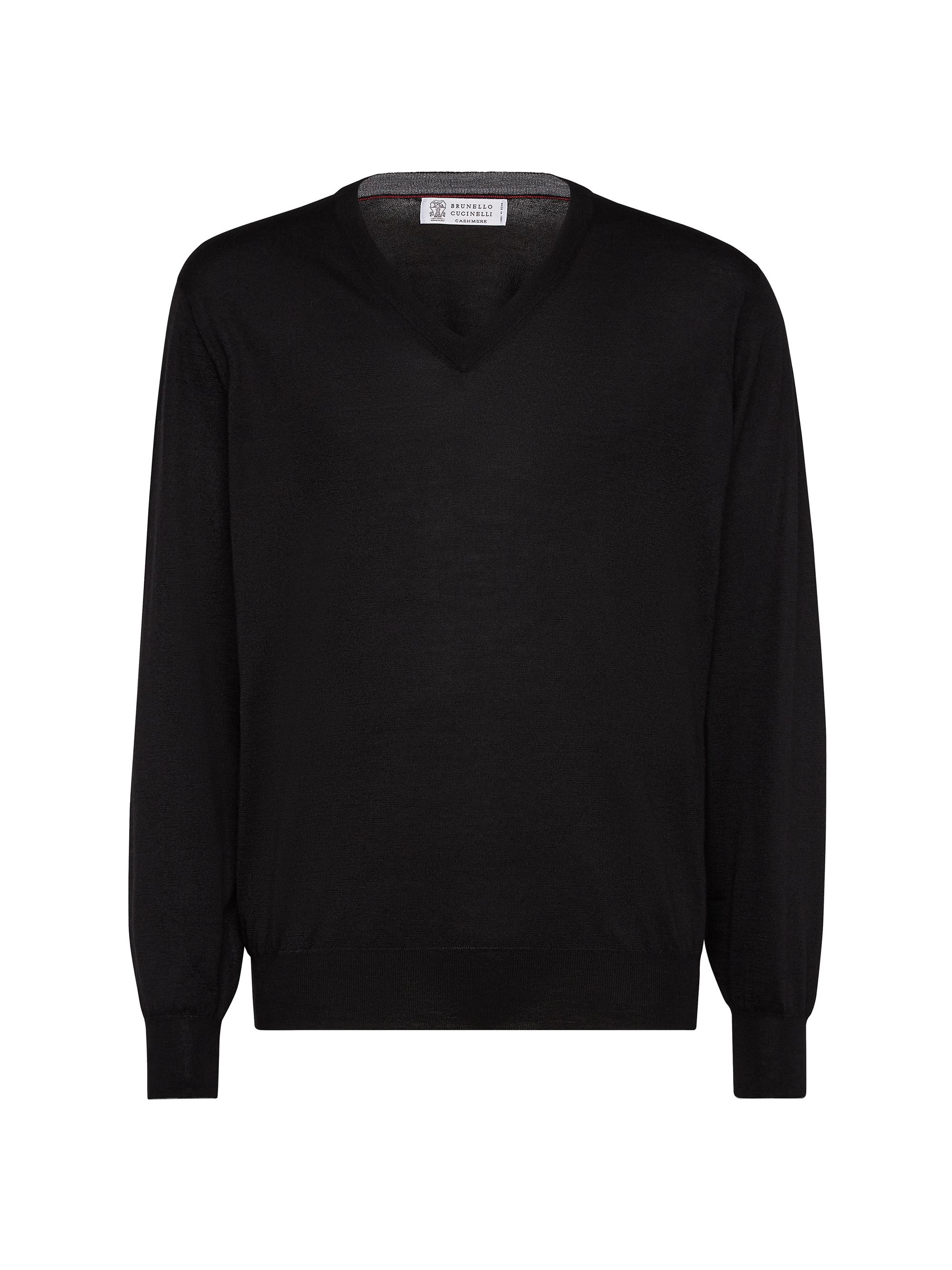 Brunello Cucinelli Men's Cashmere and Silk Lightweight Sweater - Black