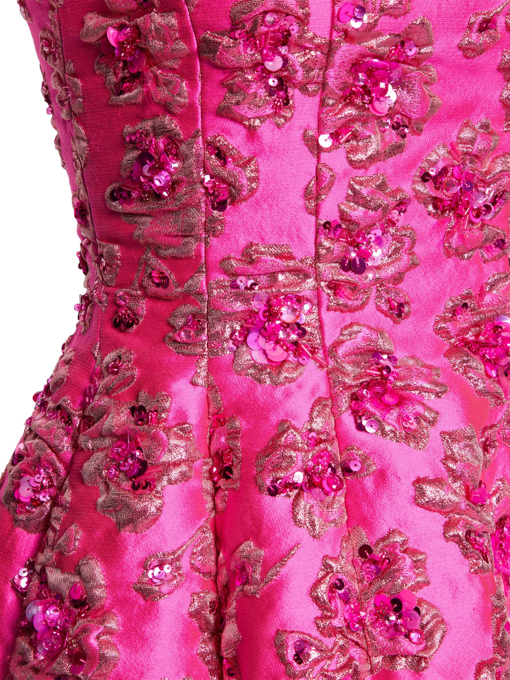 pink floral white dress Blooming Affair Floral Print Mesh Midi Dress (White/Pink)