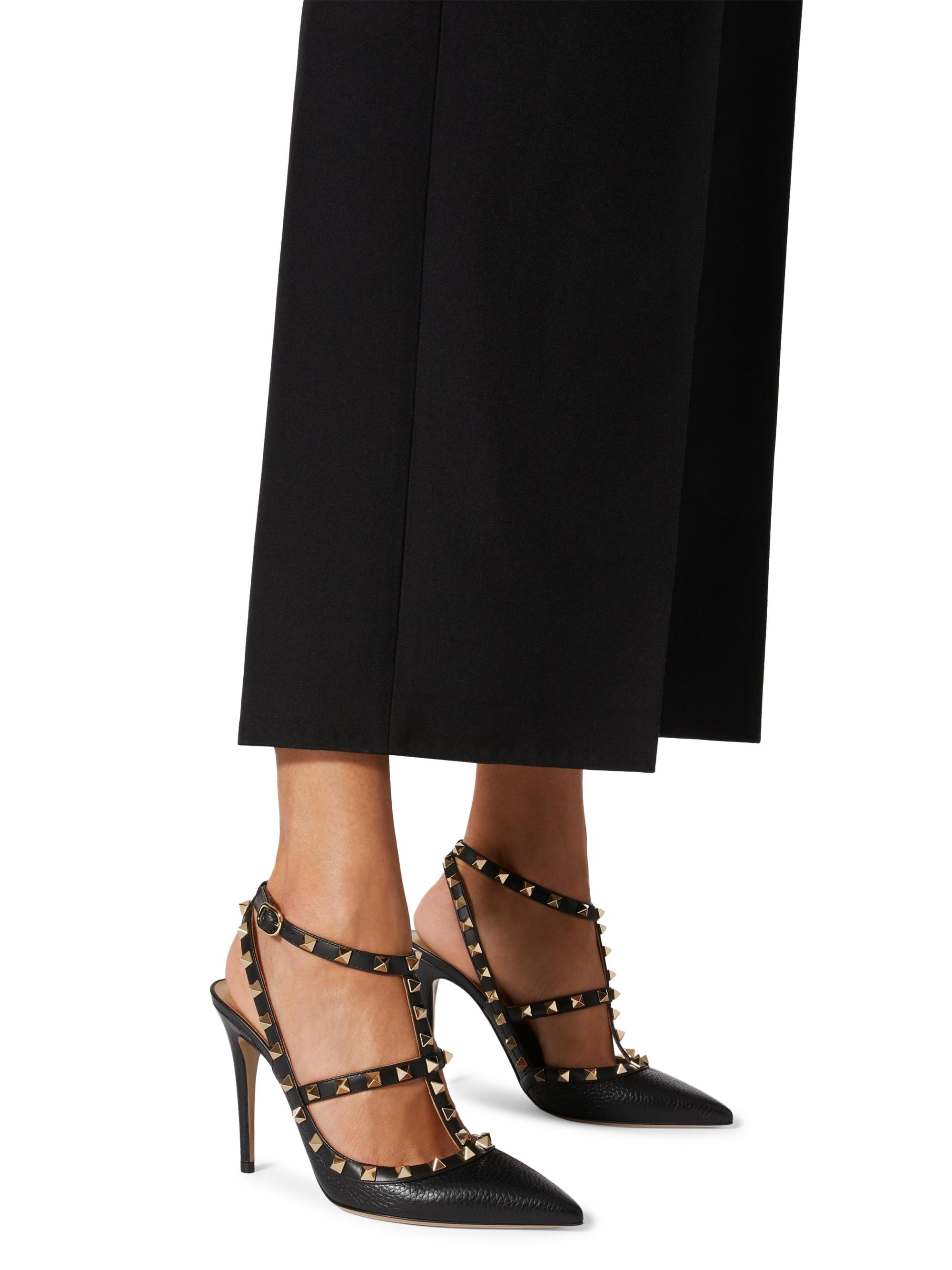 Valentino Garavani Rockstud Grainy Leather Ankle Strap Pumps 100