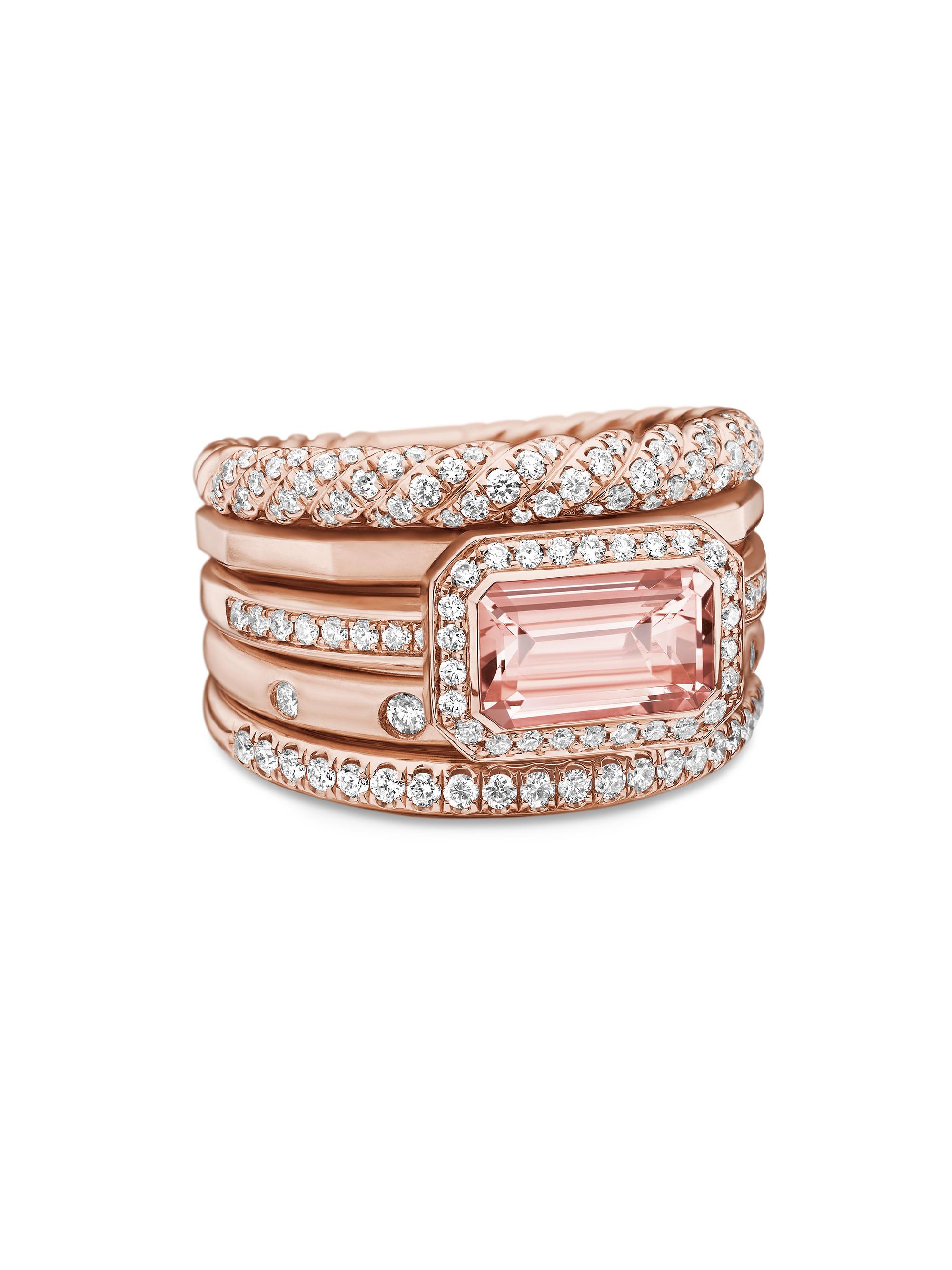 David Yurman Women's Stax Five Row Ring in 18K Rose Gold - Morganite