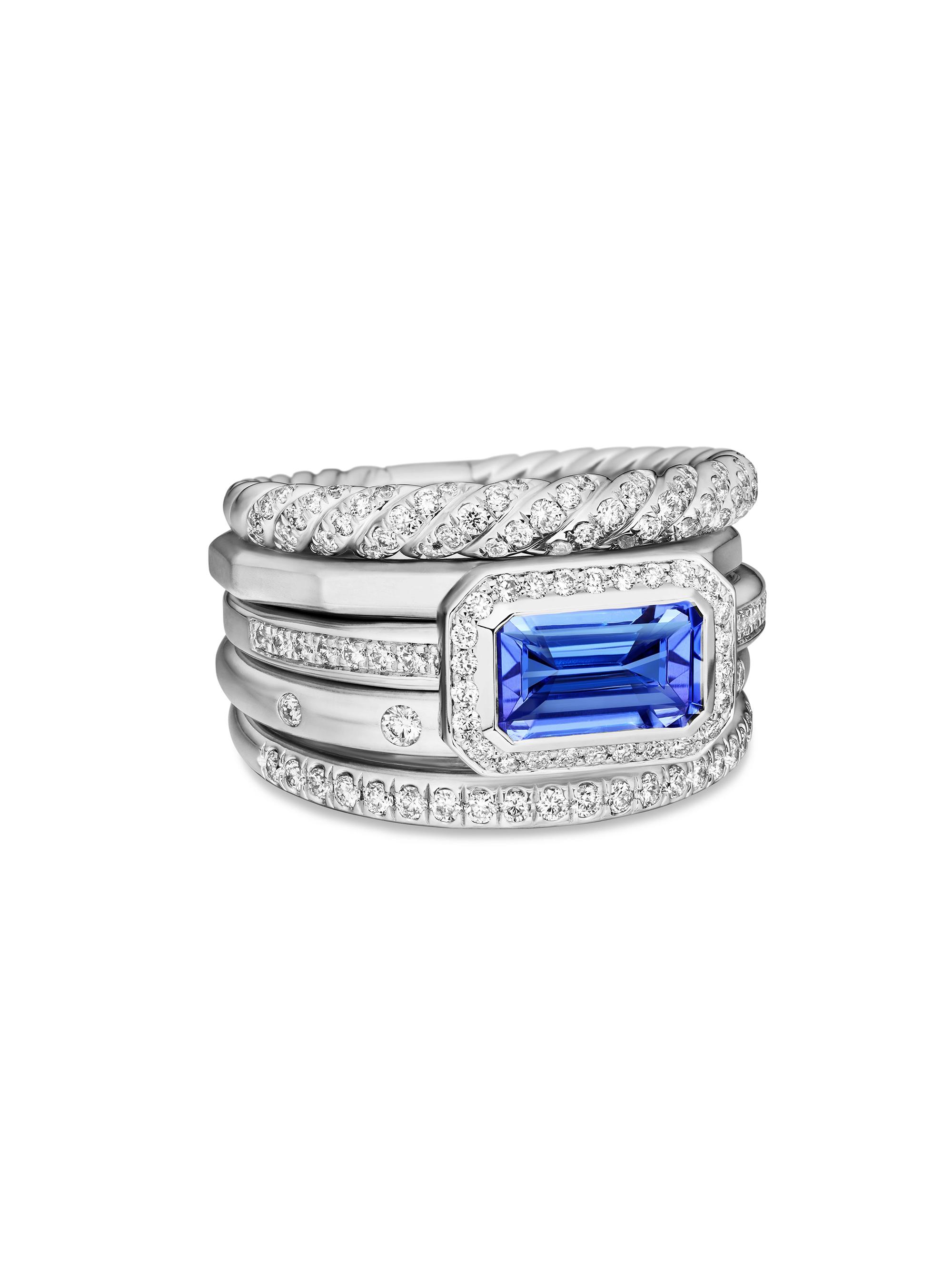 David Yurman Women's Stax Five Row Ring in 18K White Gold - Tanzanite
