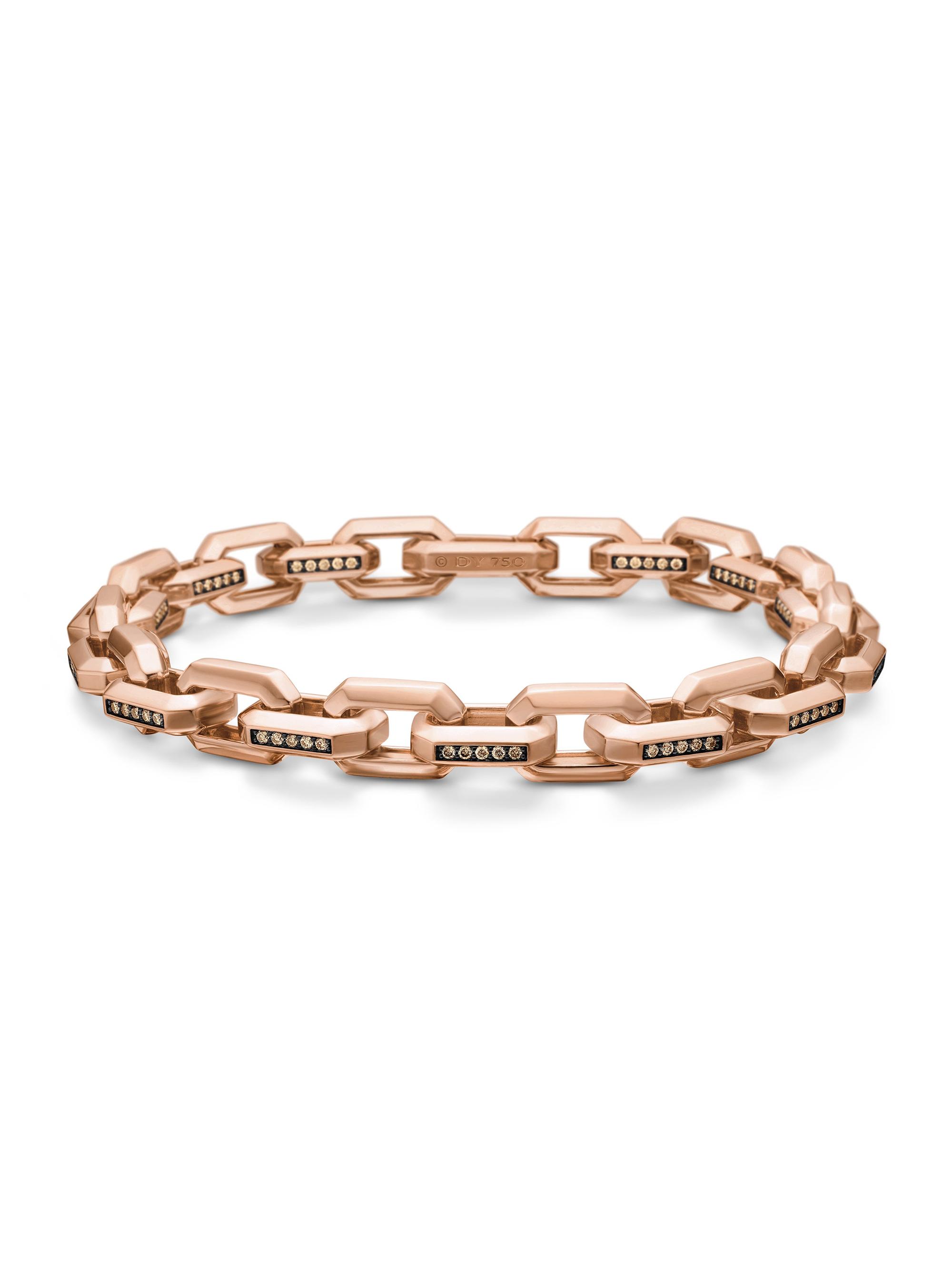 David Yurman Men's Streamline Heirloom Chain Link Bracelet in 18K Rose Gold - Cognac Diamond