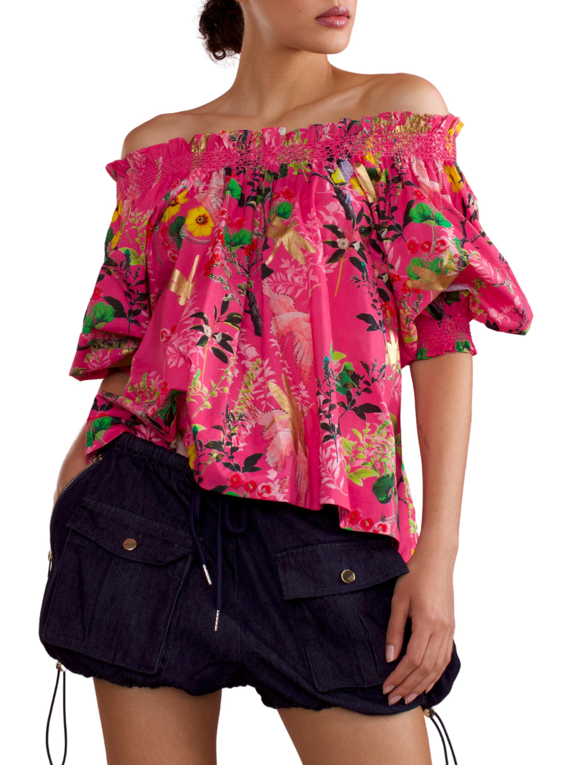 Cynthia Rowley Women's Floral Off-The-Shoulder Smocked Top - Pink Floral