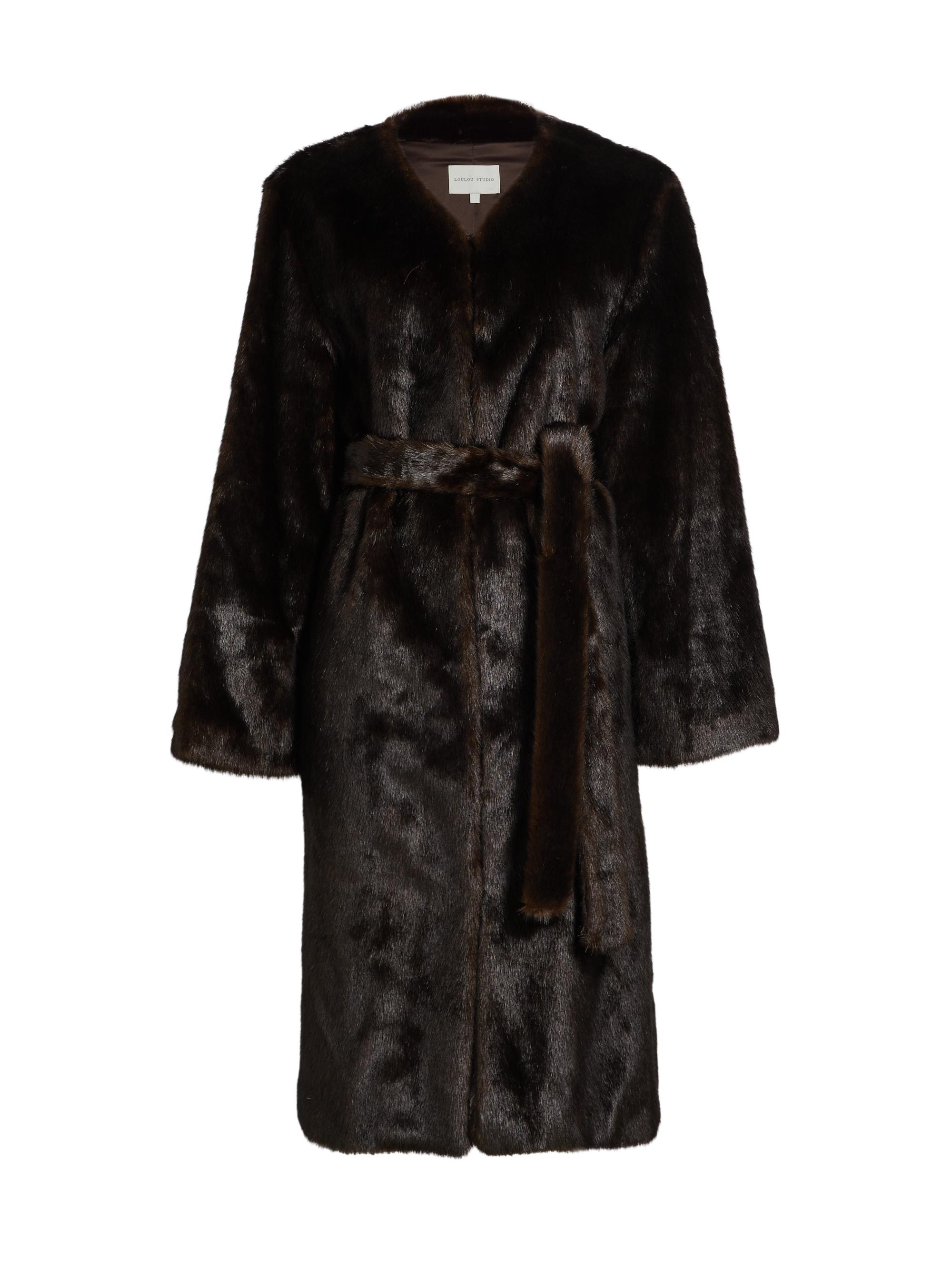 Loulou Studio Women's Grizzly Faux Fur Tie Coat - Grizzly