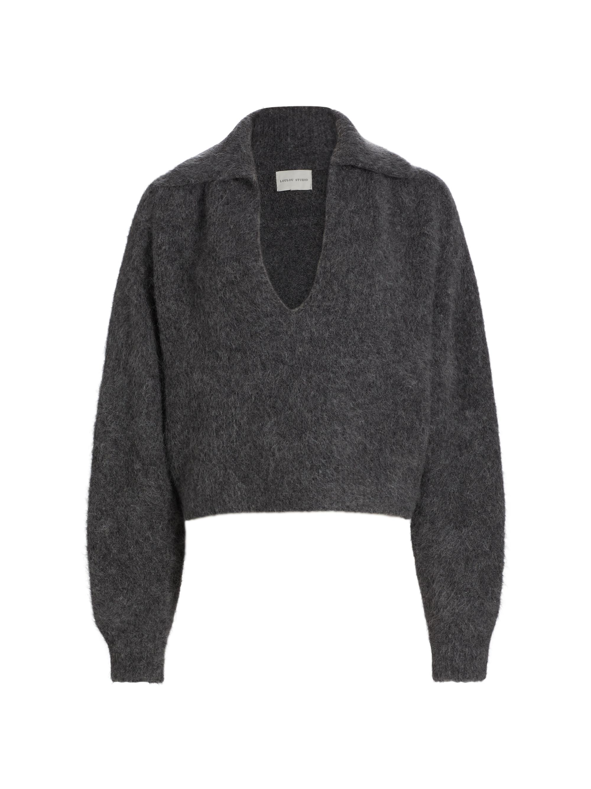 Loulou de Saison Women's Alpaca-Blend V-Neck Sweater - Anthracite Melange