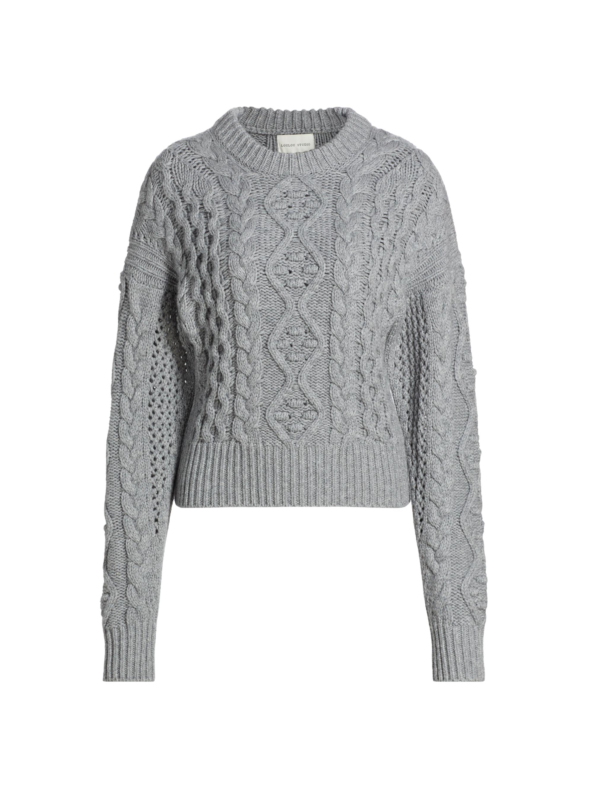 Loulou Studio Women's Wool-Blend Cable-Knit Crewneck Sweater - Grey Melange
