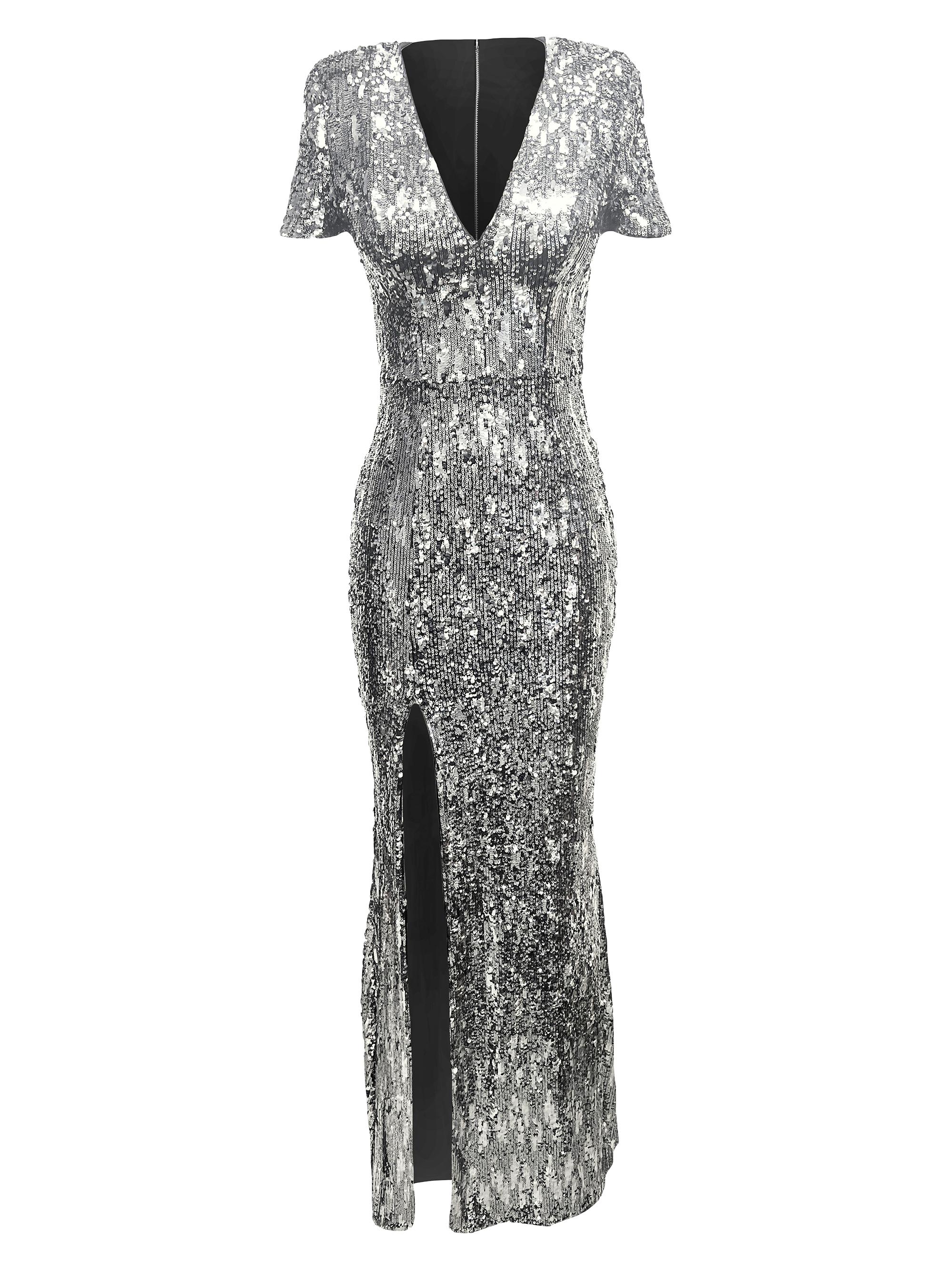 Dress The Population Karla Metallic V-Neck Mermaid Gown | Saks Fifth Avenue