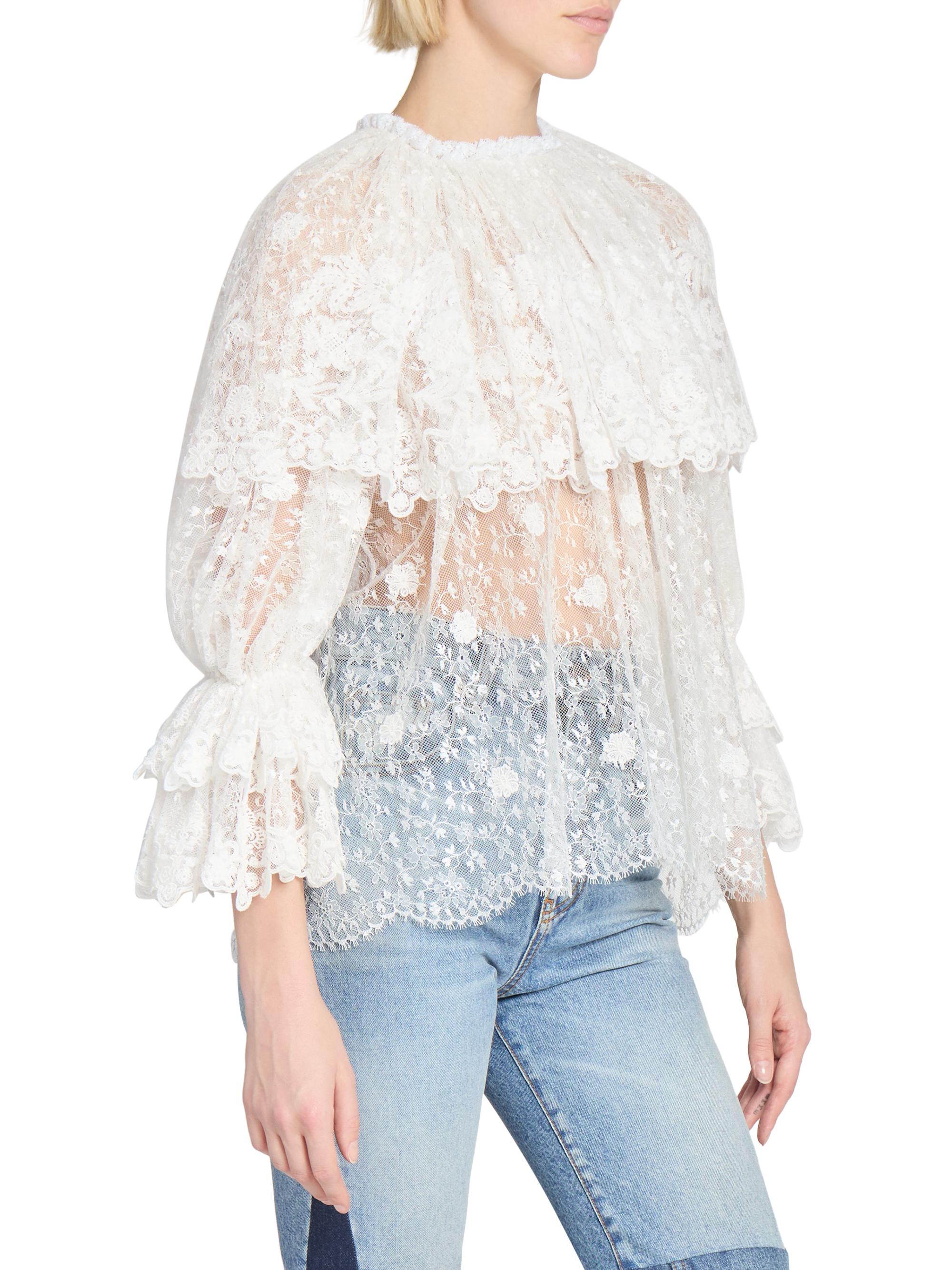 Chloé Draped Sheer Lace Top | Saks Fifth Avenue