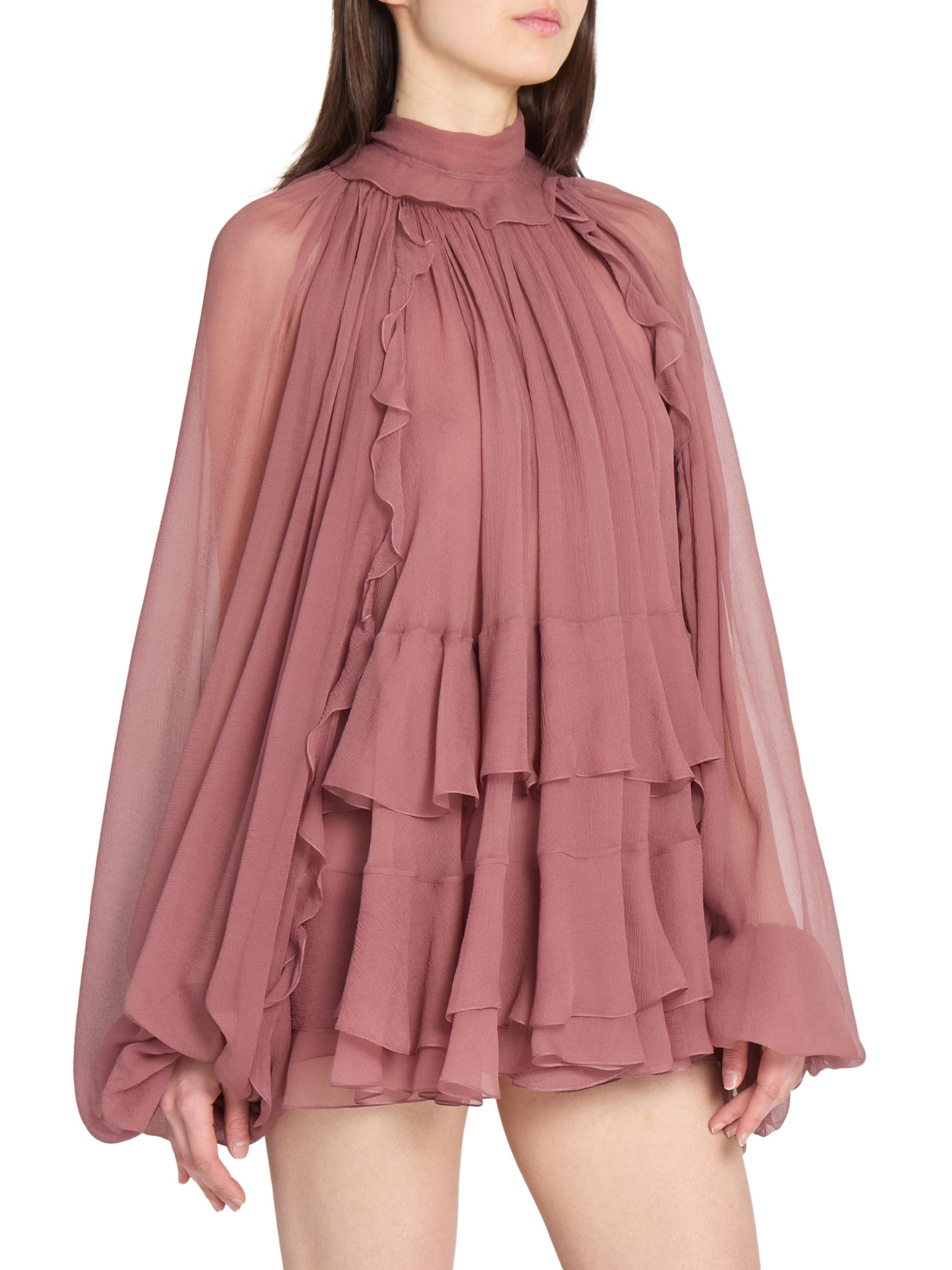 chloe silk mini dress Chlo - Short-sleeve mini dress in Silk mousseline & lace - Whisper White - 38