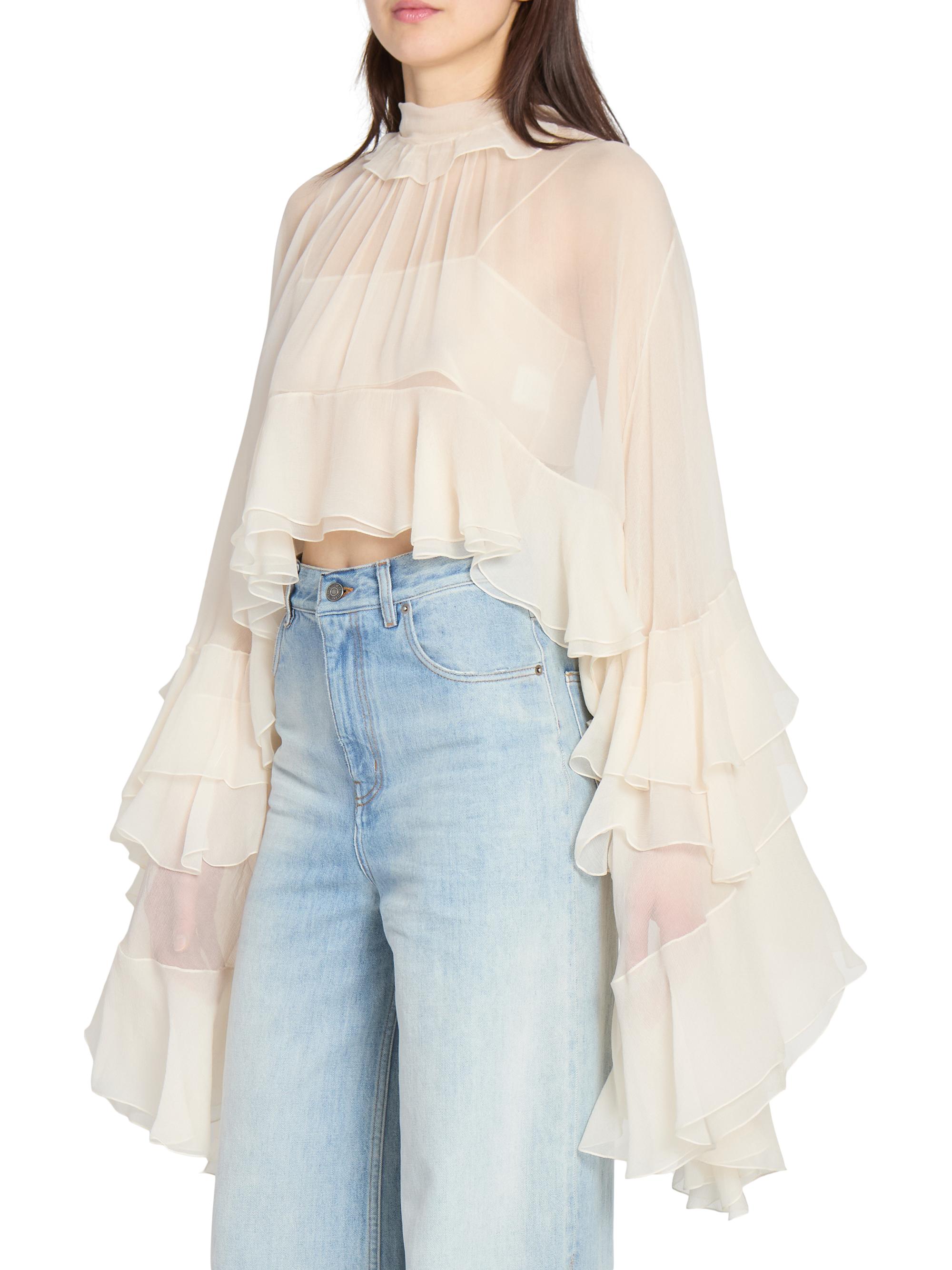 Draped-Sleeve Silk Top