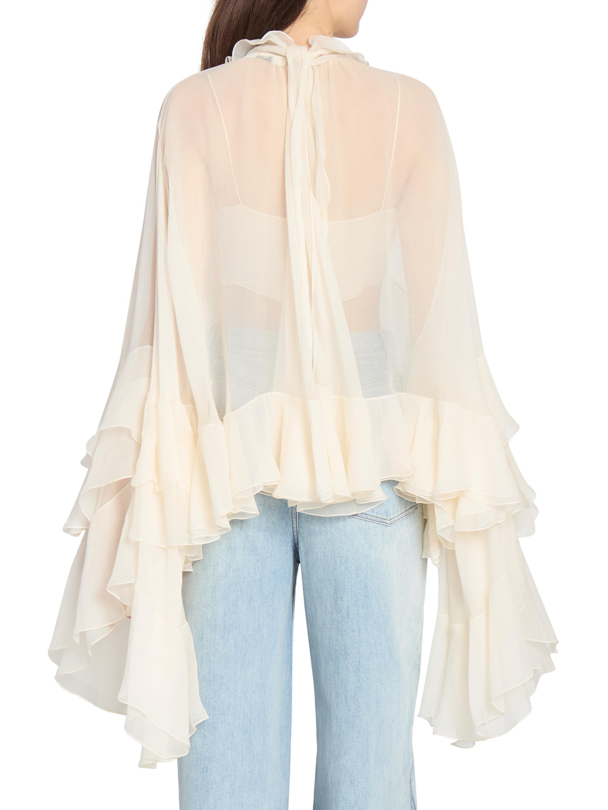 Draped-Sleeve Silk Top
