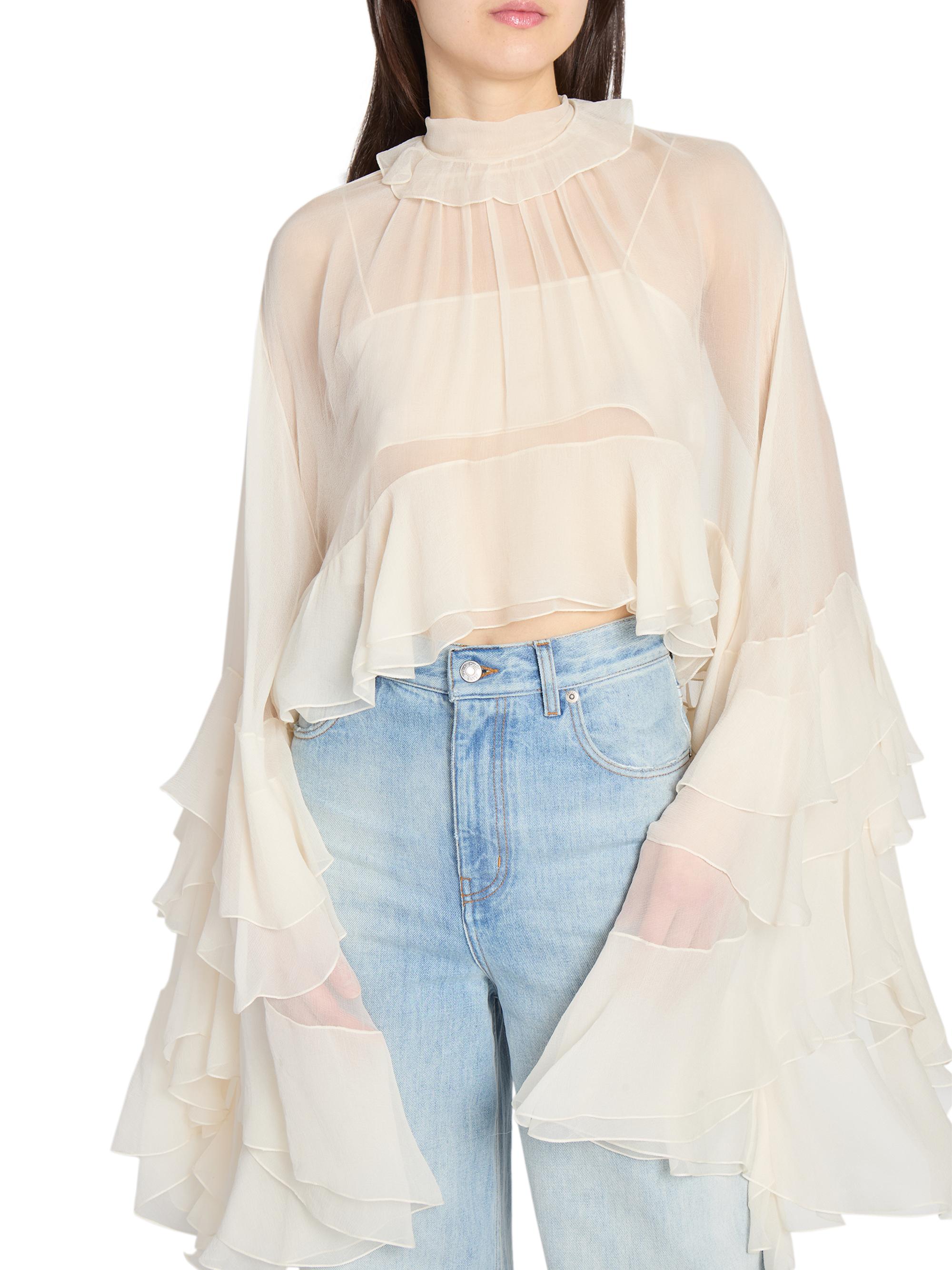 Chloé Draped-Sleeve Silk Top | Saks Fifth Avenue