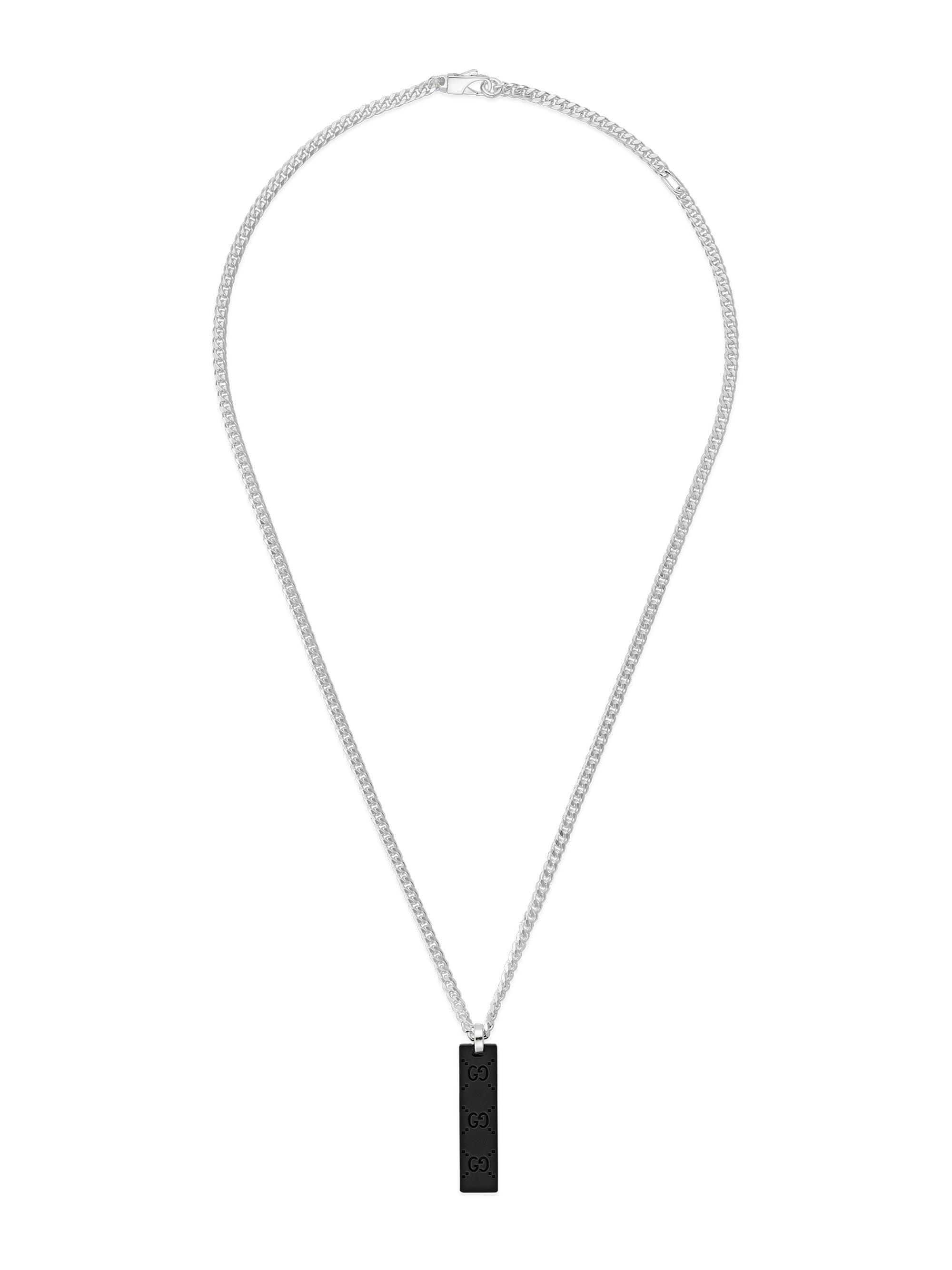 Gucci Men's Sterling Silver & Leather Tag Pendant Necklace - Silver Black