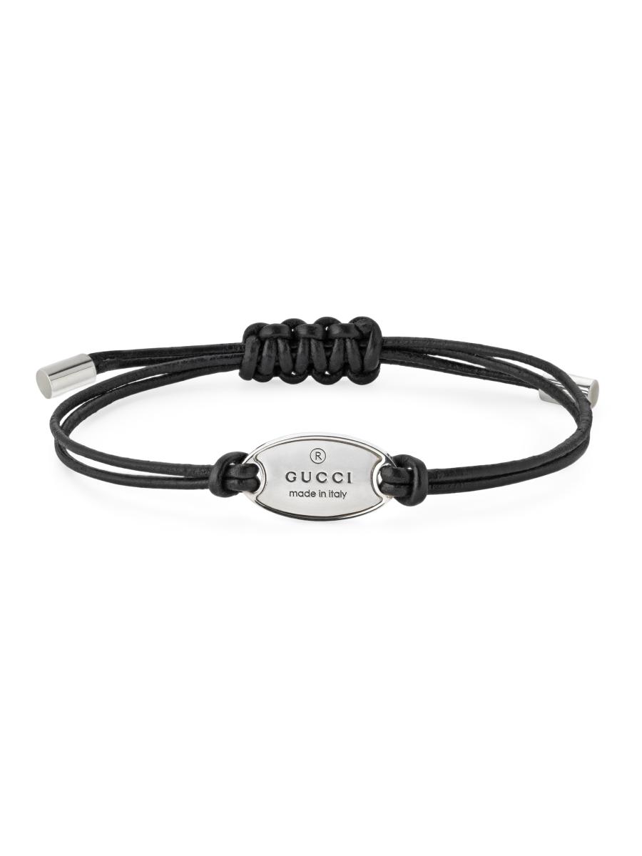 Gucci Unisex Trademark Leather & Sterling Silver Bracelet