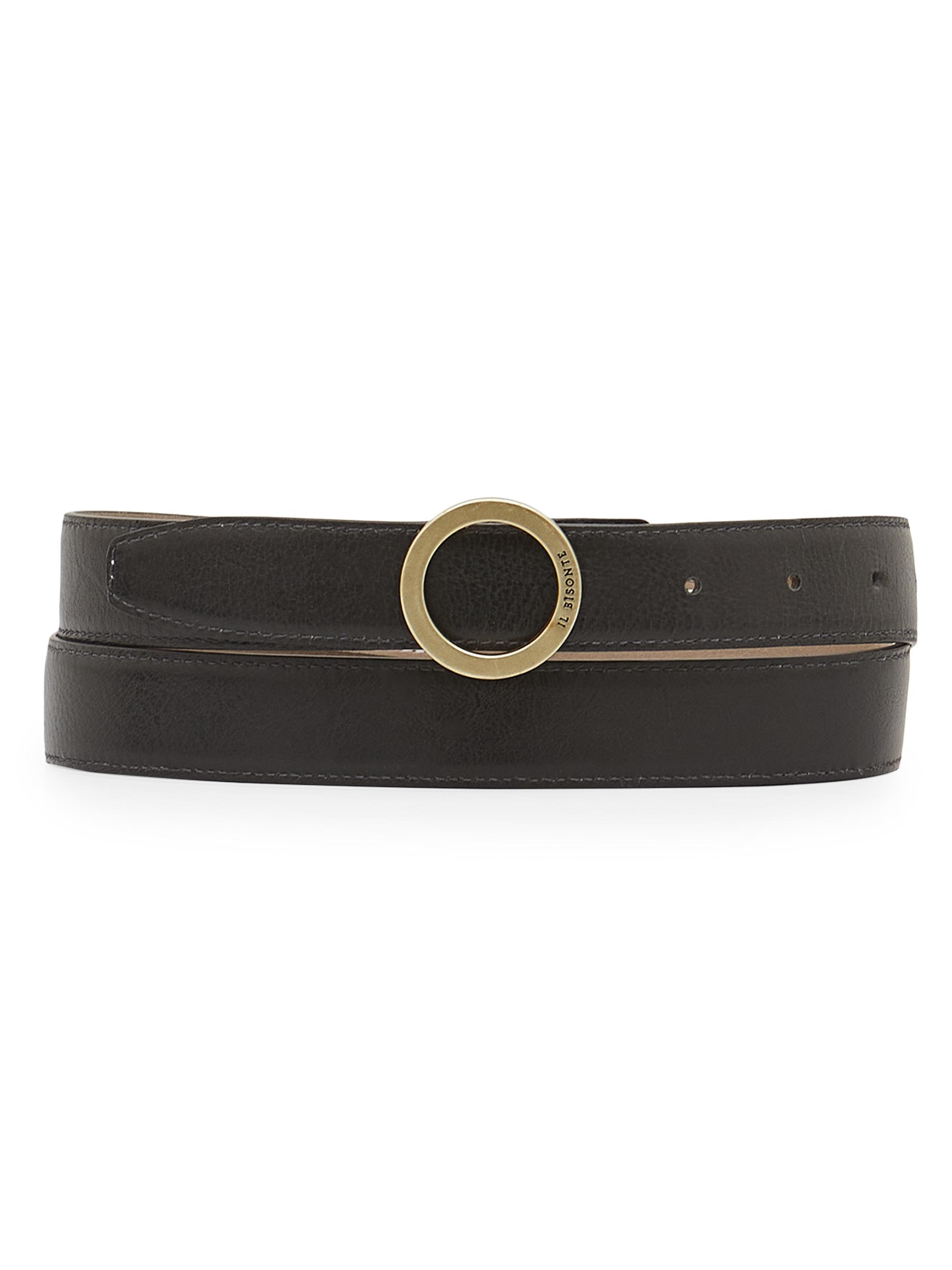 Il Bisonte Women's Leather O-ring Buckle Belt - Tortora Nero