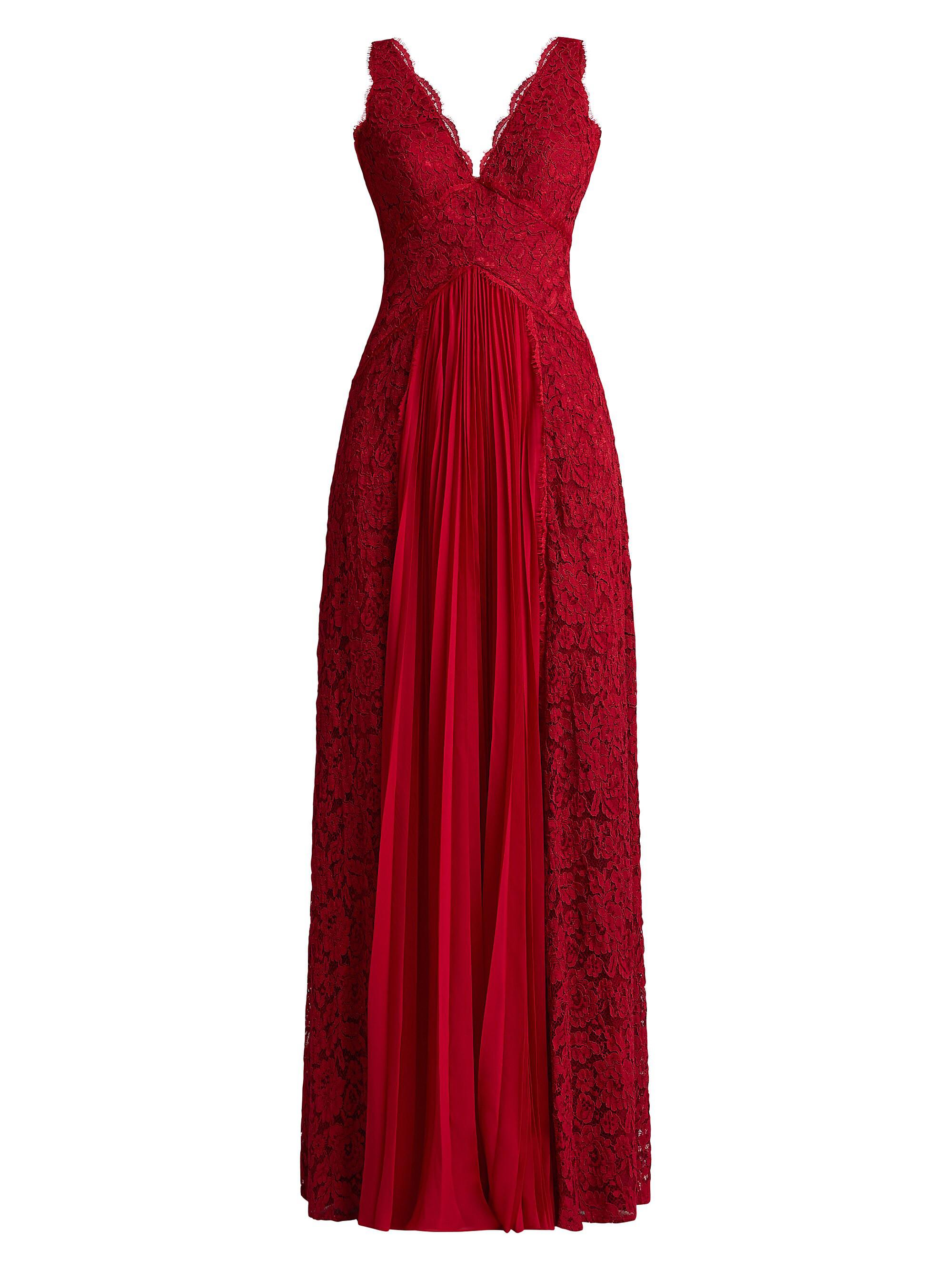 Zac Posen Women's Lace Pleated Overlay A-Line Gown - Scarlet