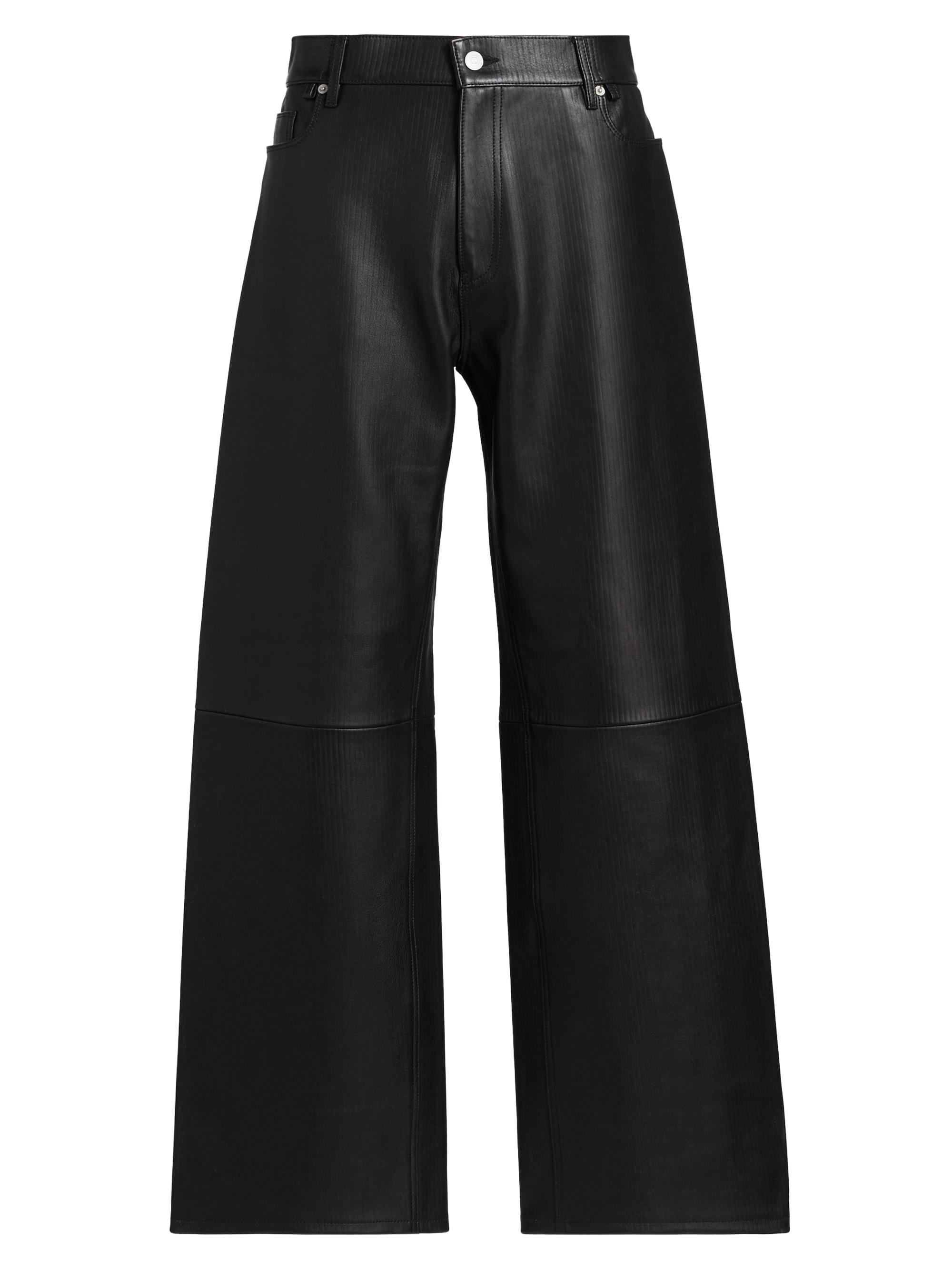 EZR Men's Textured Leather Baggy Straight Pants - Black